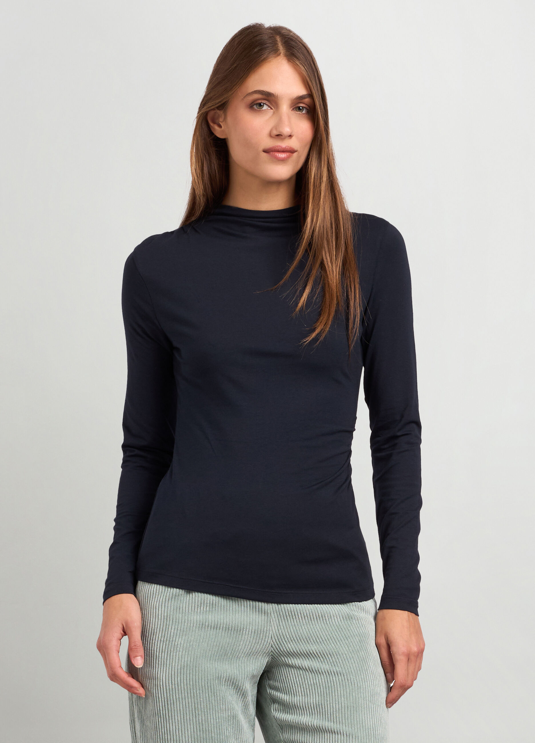 T-shirt a maniche lunghe in misto cotone donna_0