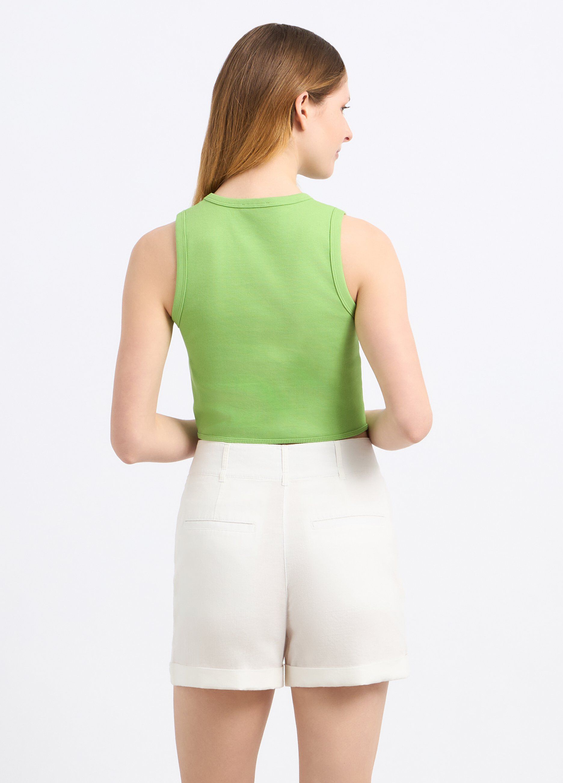 Top cropped in costina di cotone stretch donna_1