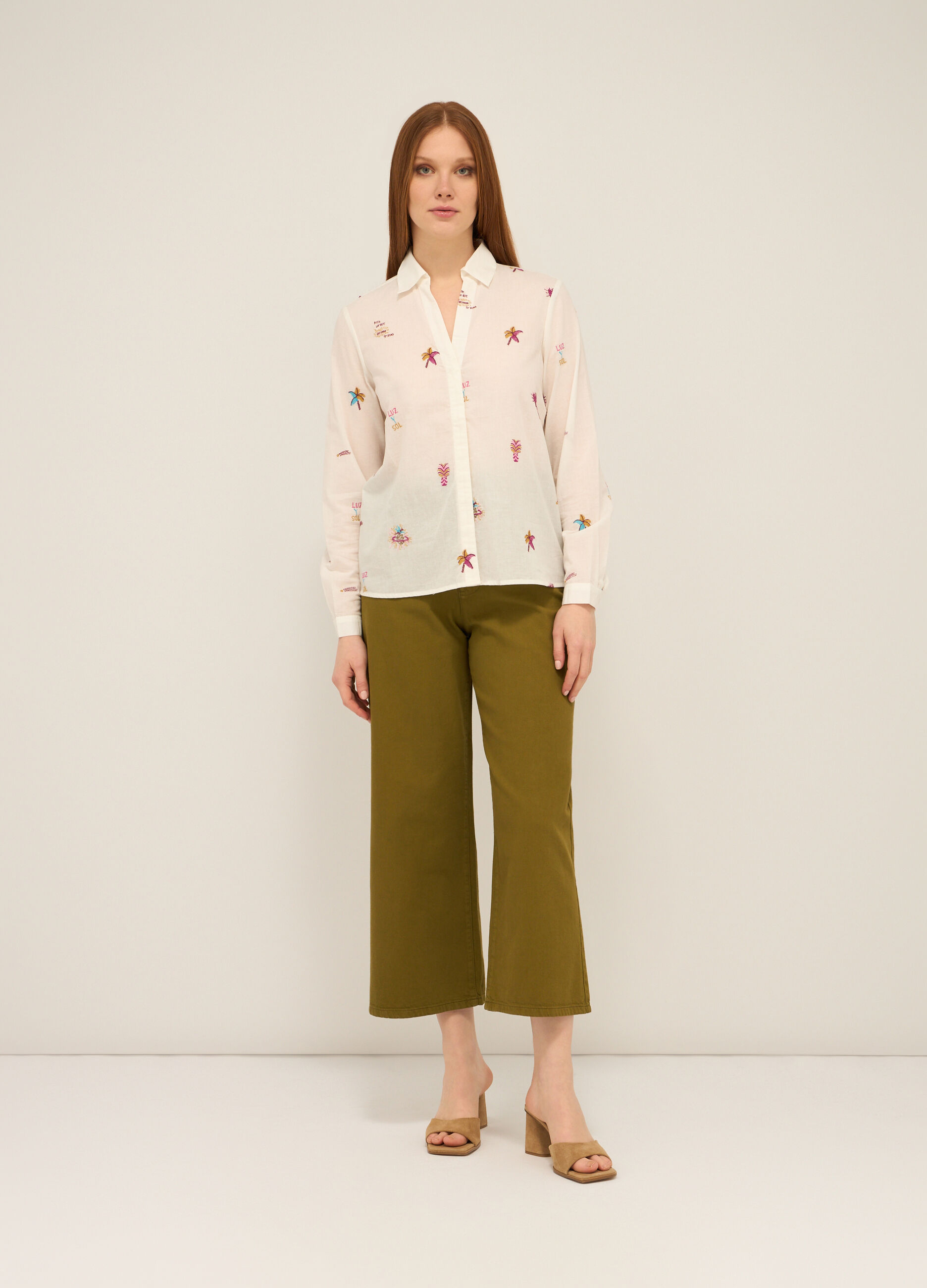 Pantaloni cropped in denim di puro cotone donna_0