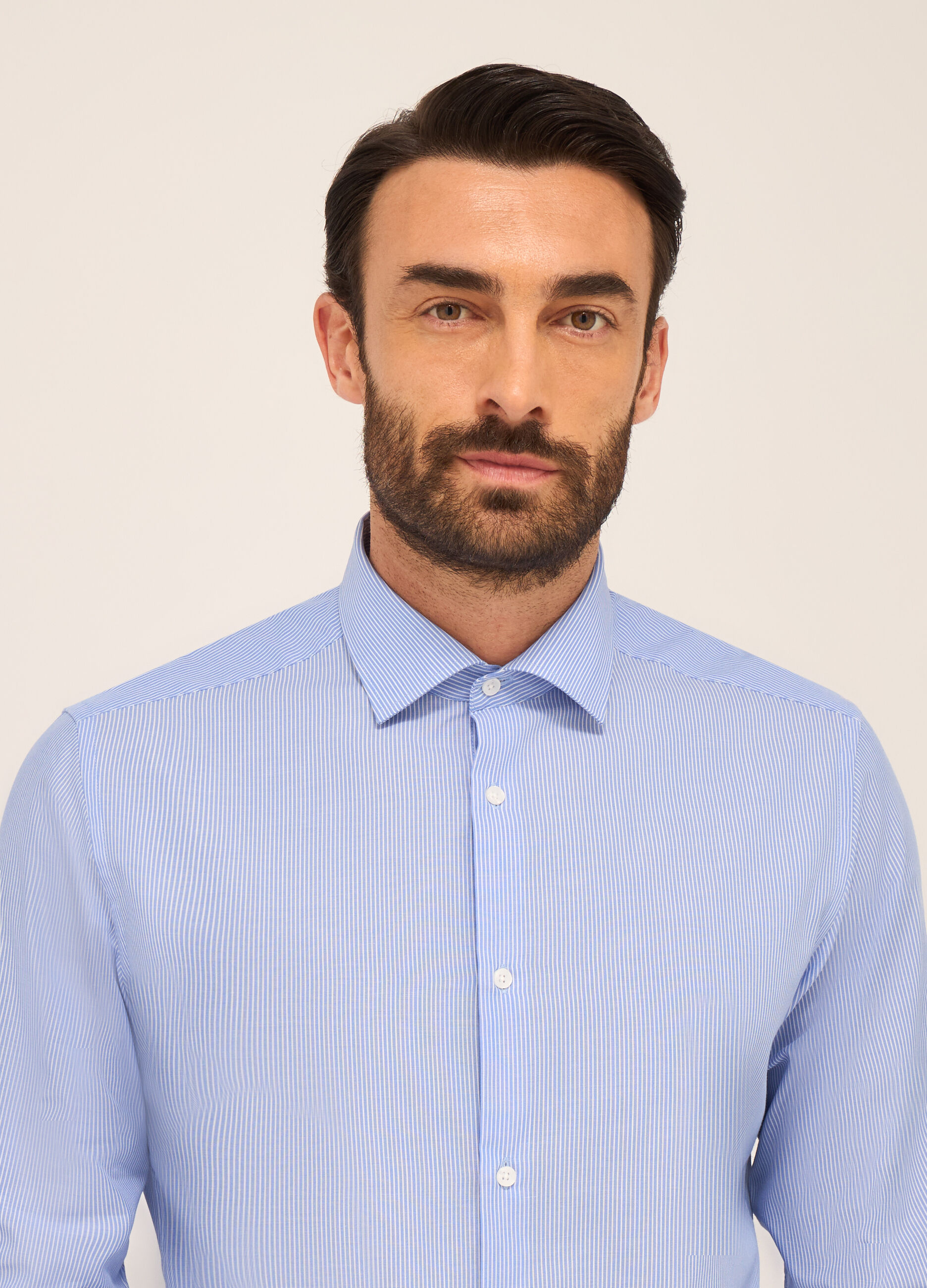 Camicia slim fit in misto cotone a righe uomo