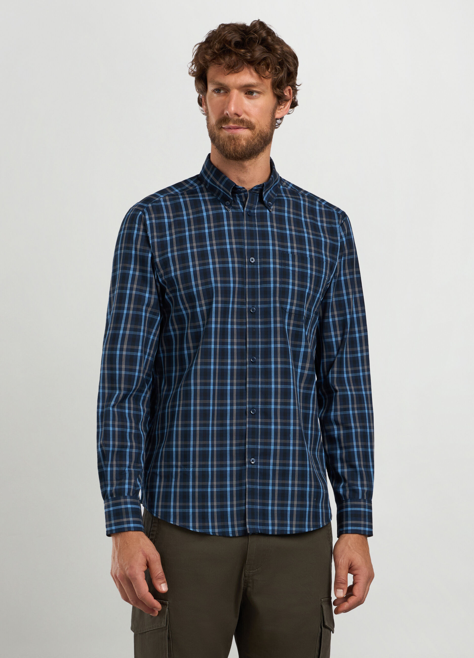 Camicia regular fit colletto button down in misto cotone_0