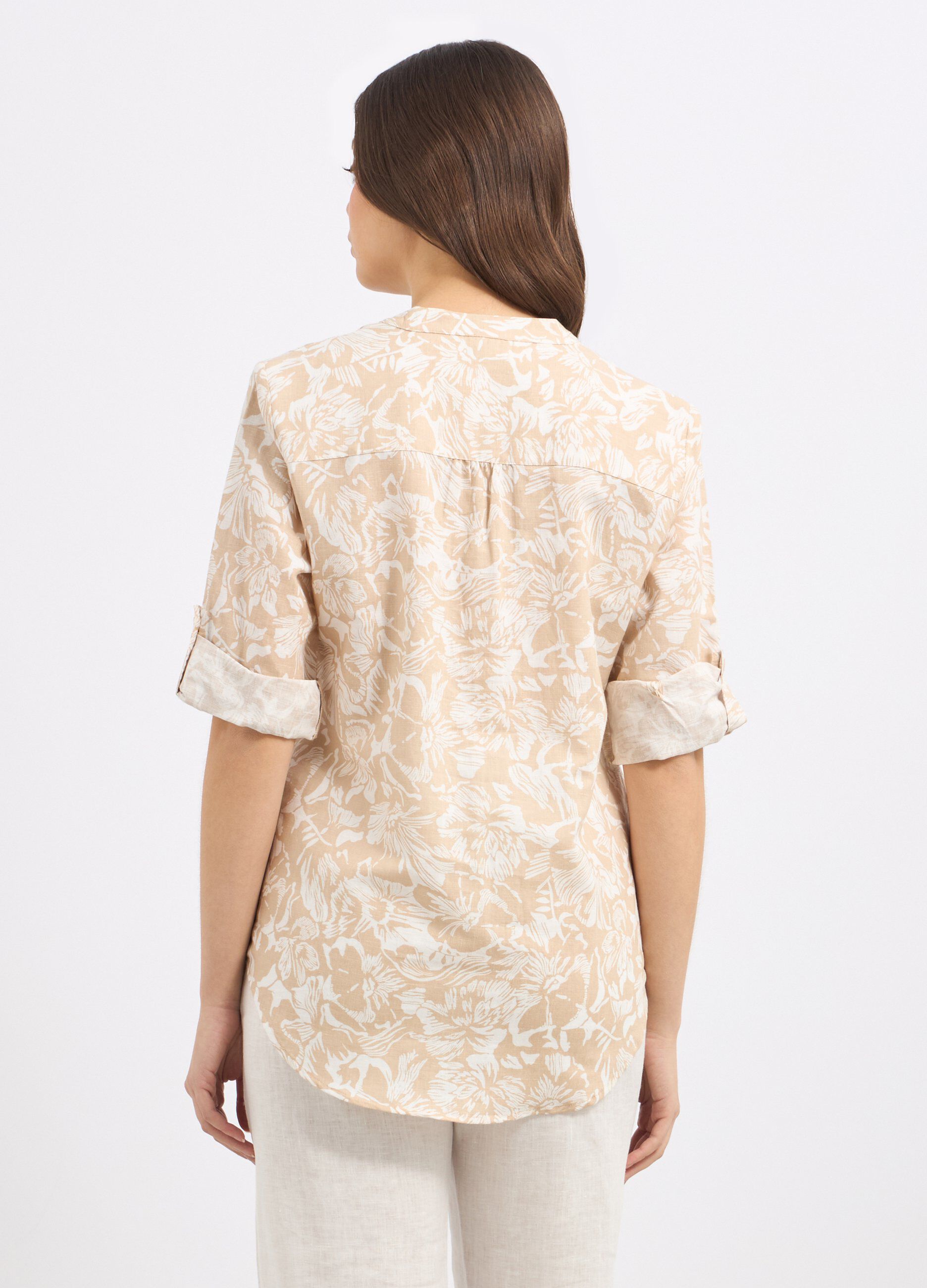 Camicia in misto lino con stampa donna_1