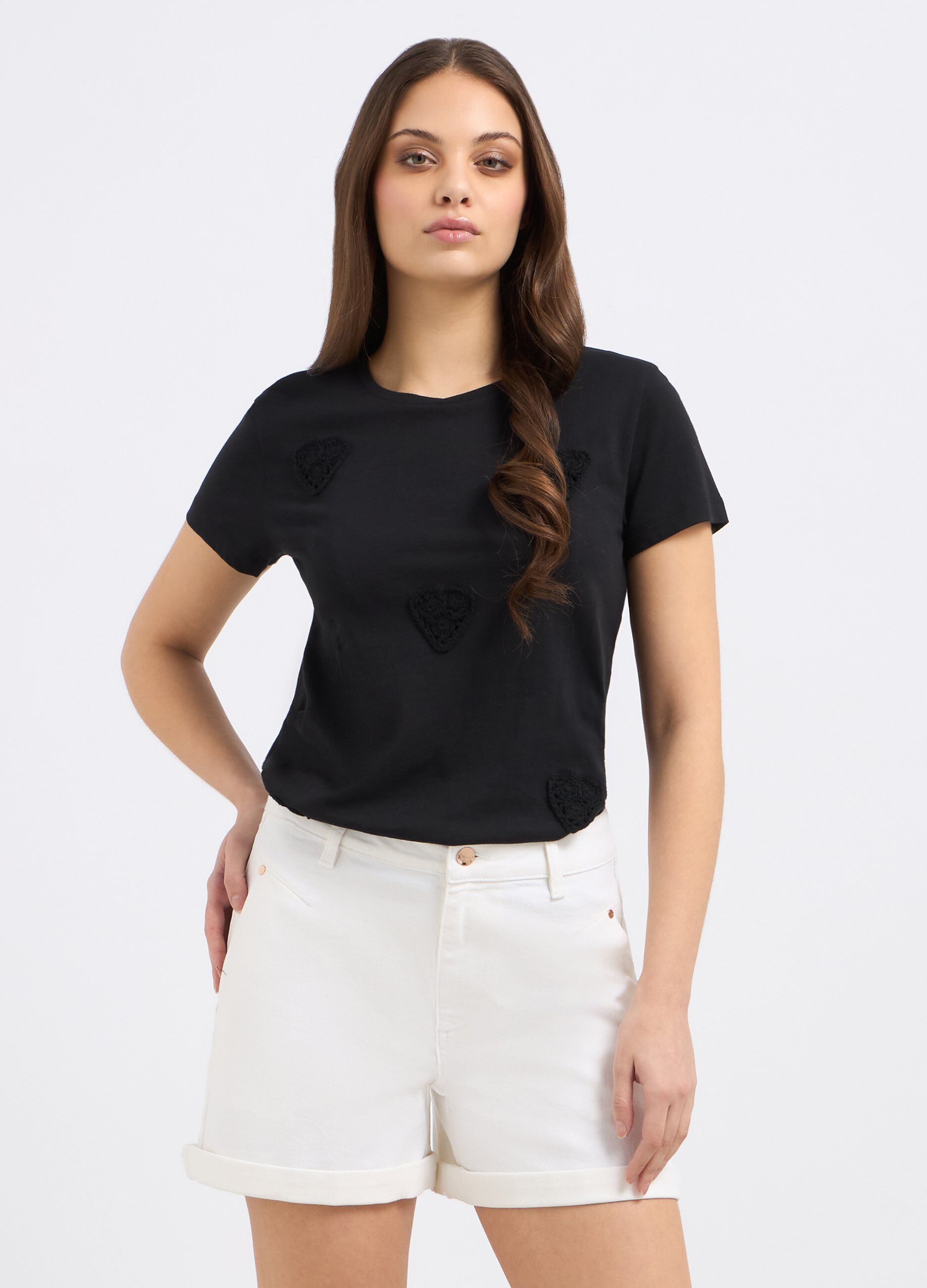 T-shirt in puro cotone con crochet donna_0