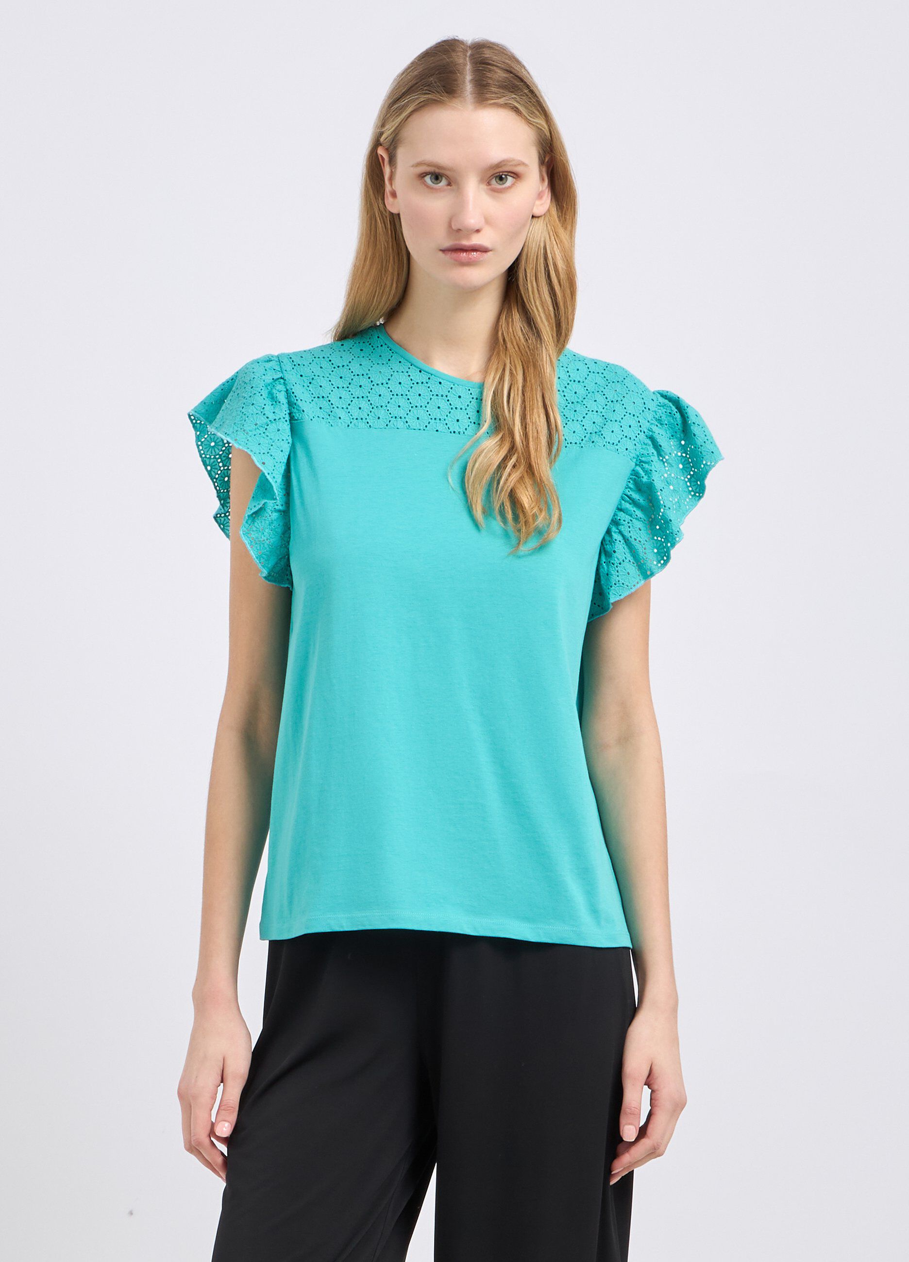 T-shirt in puro cotone con maniche ad aletta donna_0