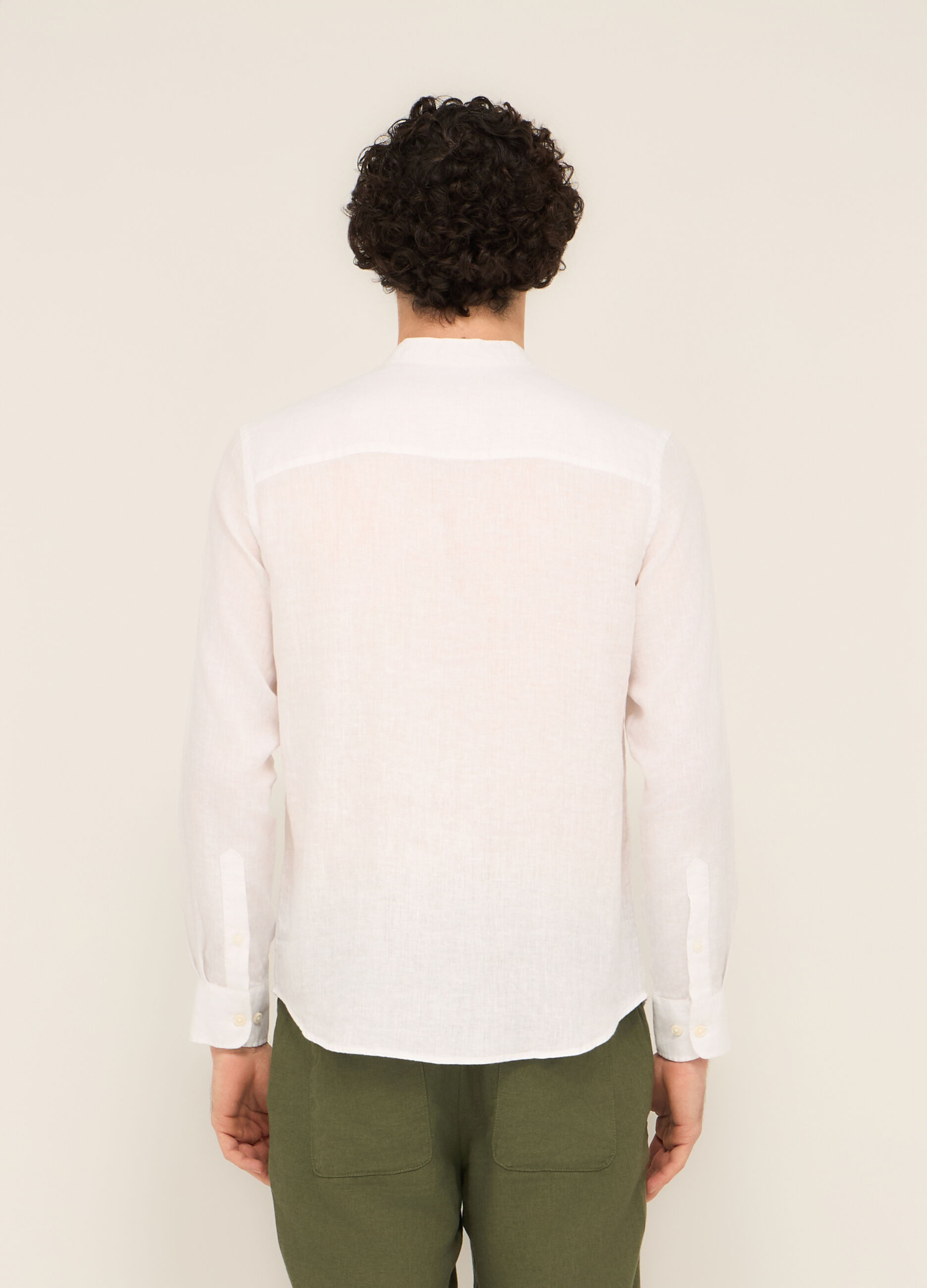 Camicia colletto coreano in puro lino uomo_1