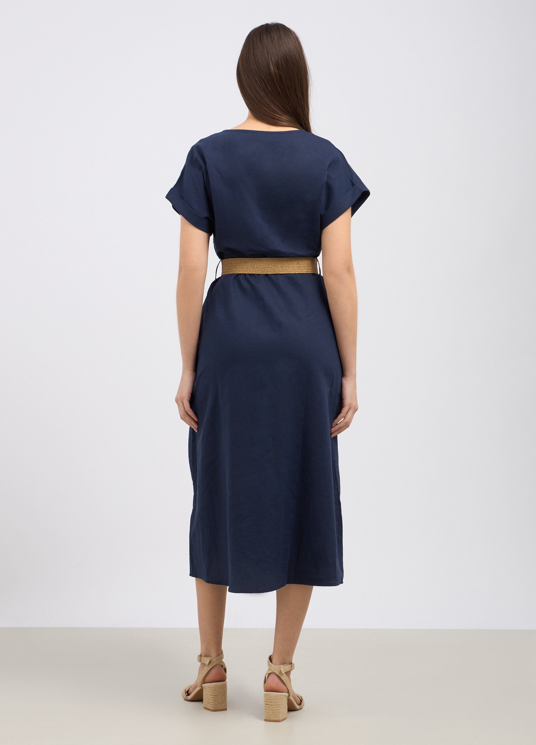 Abito lungo in misto lino donna_1
