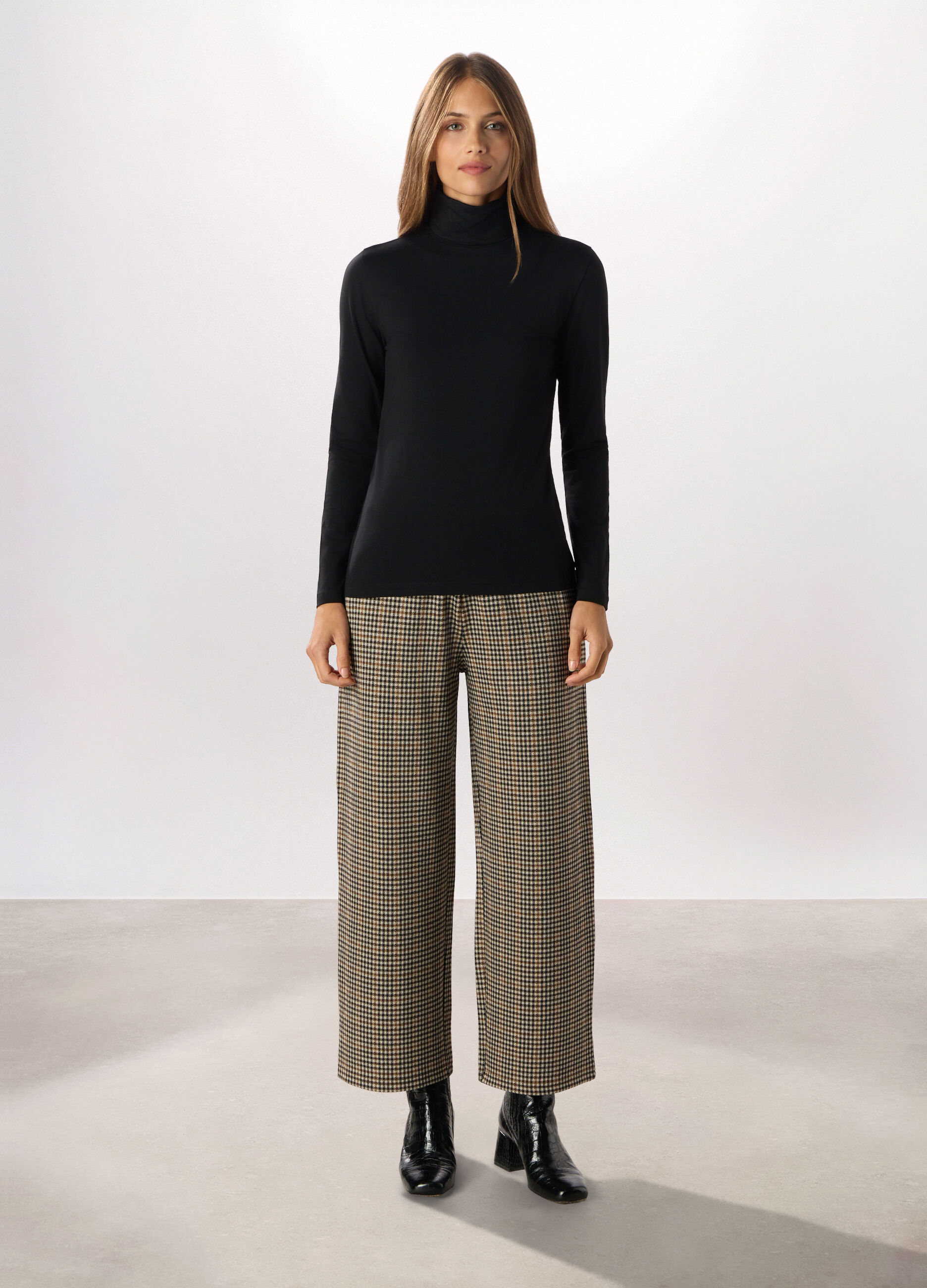 Pantalone palazzo jacquard misto lana donna_0