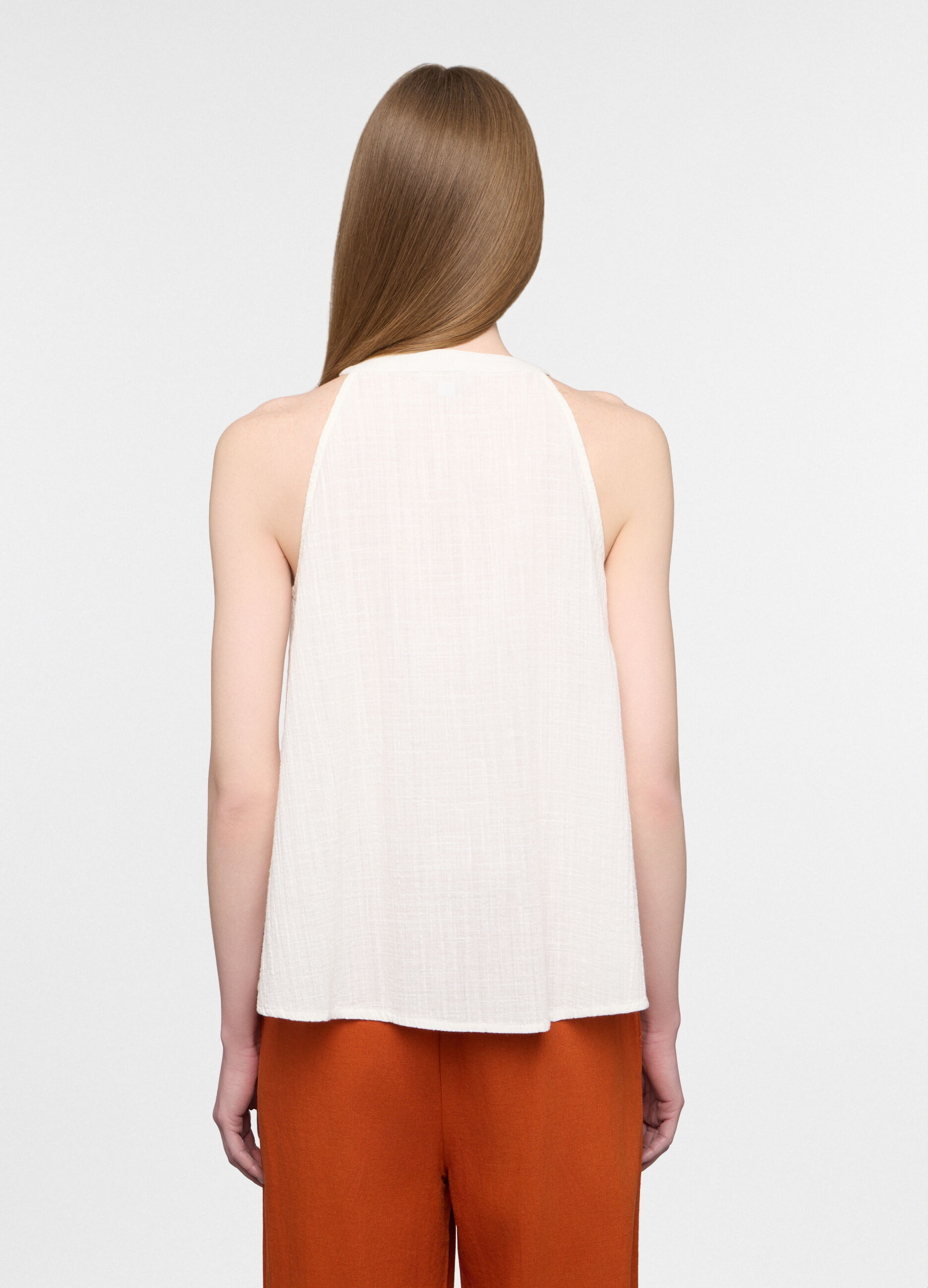 Blusa regular fit con scollo a V in puro cotone donna_1