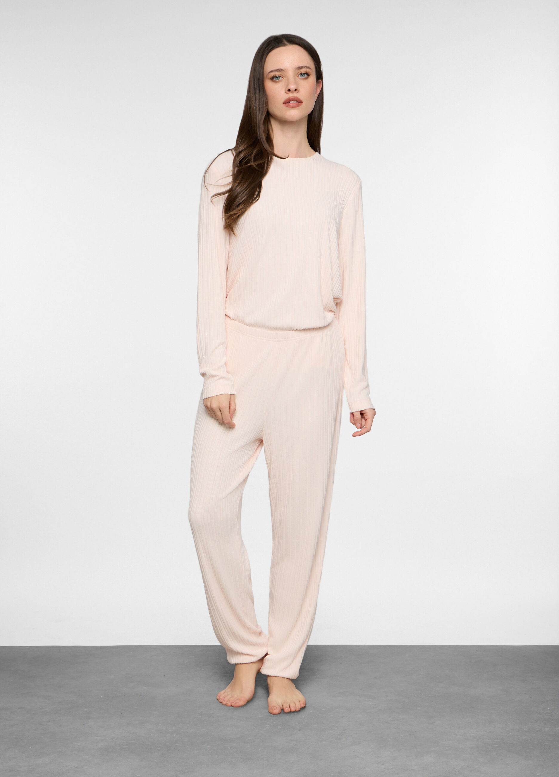 Pantaloni pigiama in costina stretch donna_0