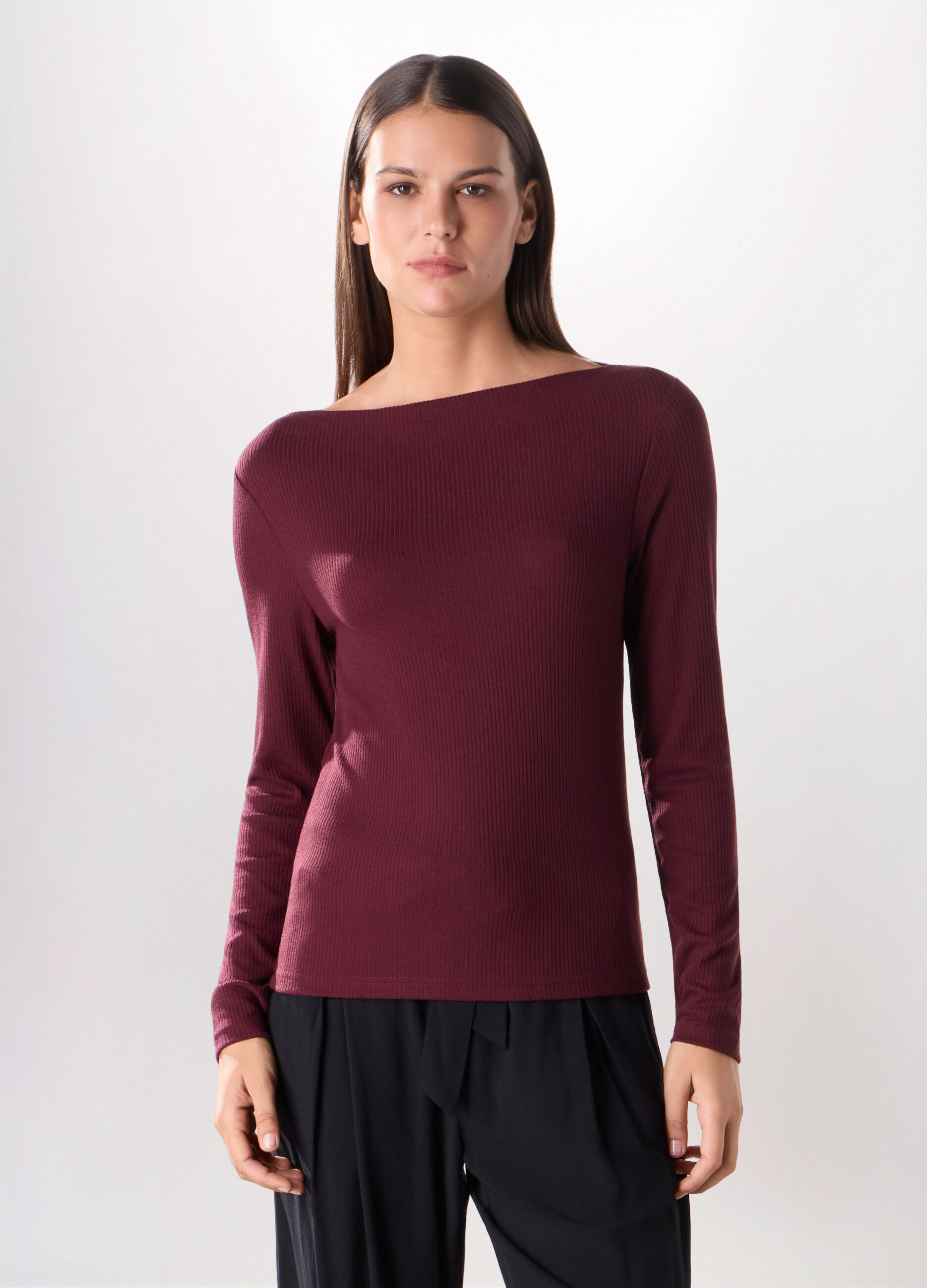 T-shirt in costina misto viscosa donna_0