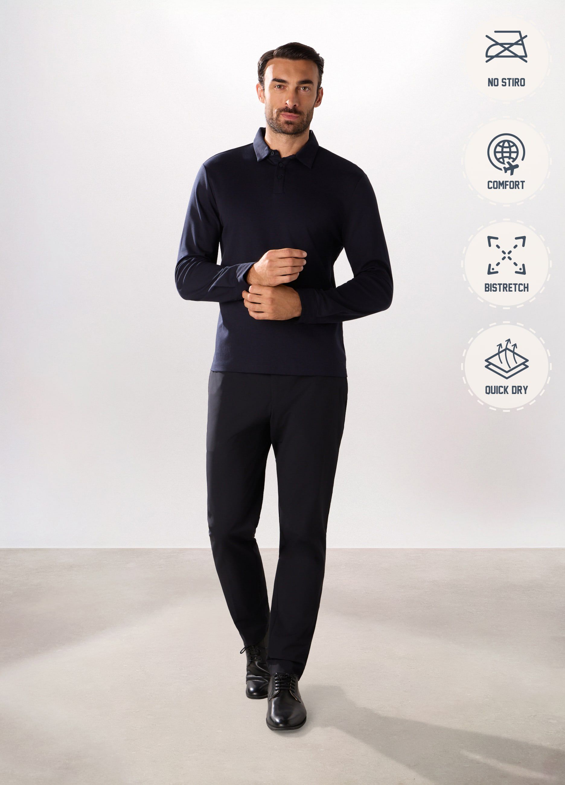 Polo a maniche lunghe in puro cotone uomo_0