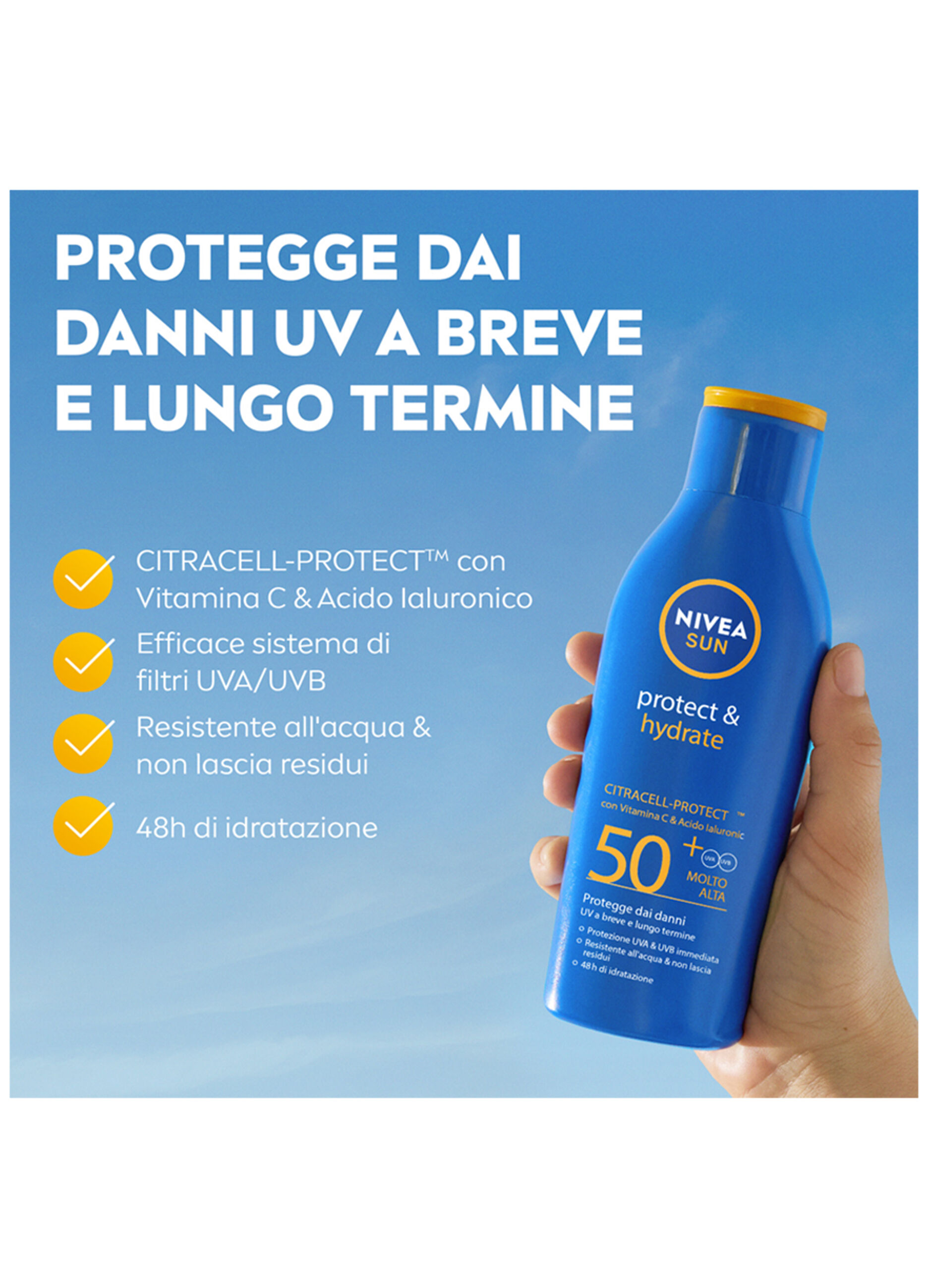 Nivea Sun Latte Solare Protect & Hydrate SPF50+ 200 ml, Crema solare 50+ idratante per 48 ore_3