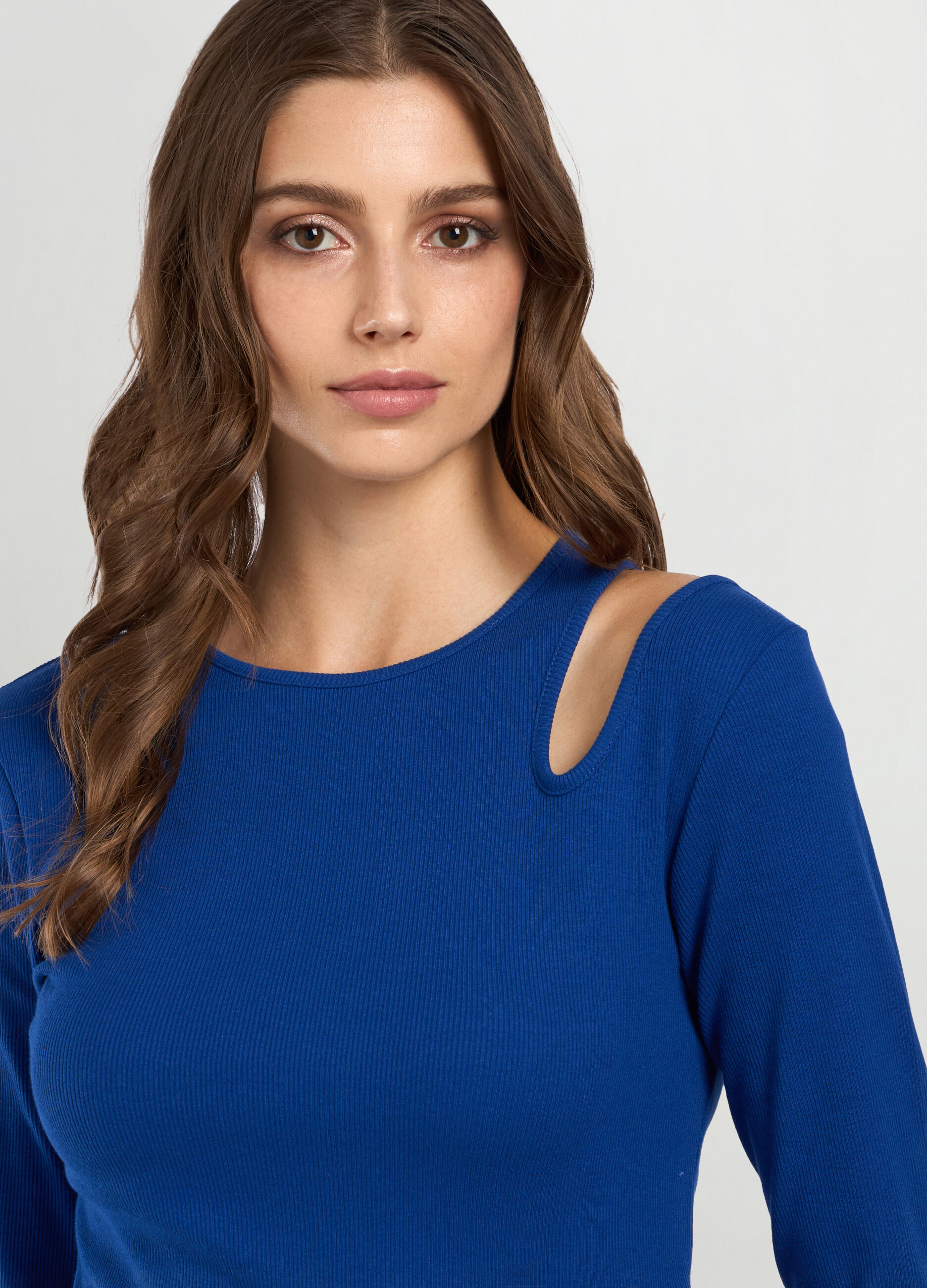 T-shirt in costina di cotone stretch donna_2