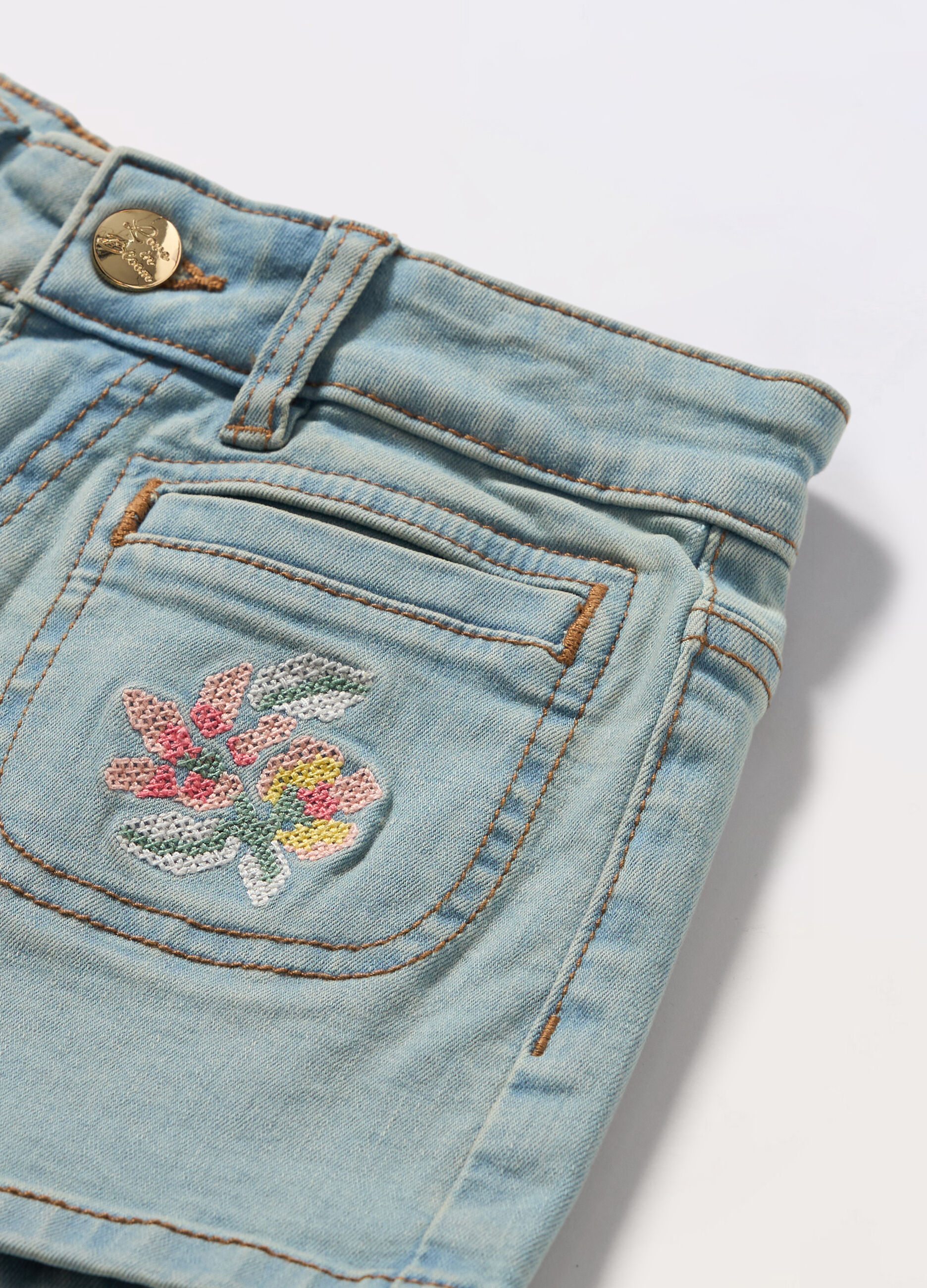 Shorts in denim di cotone stretch bambina_1