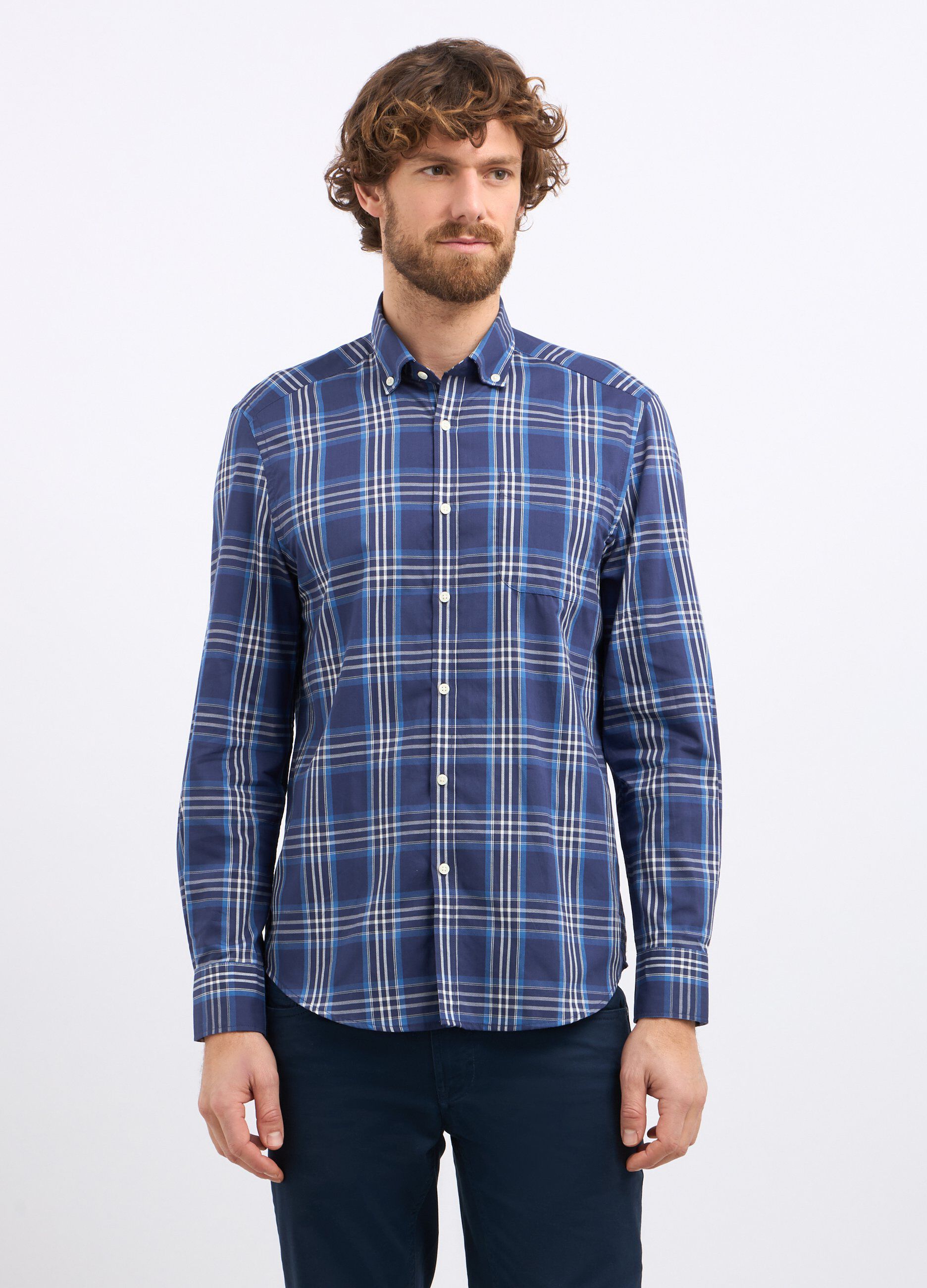 Camicia a quadri in misto cotone uomo_0