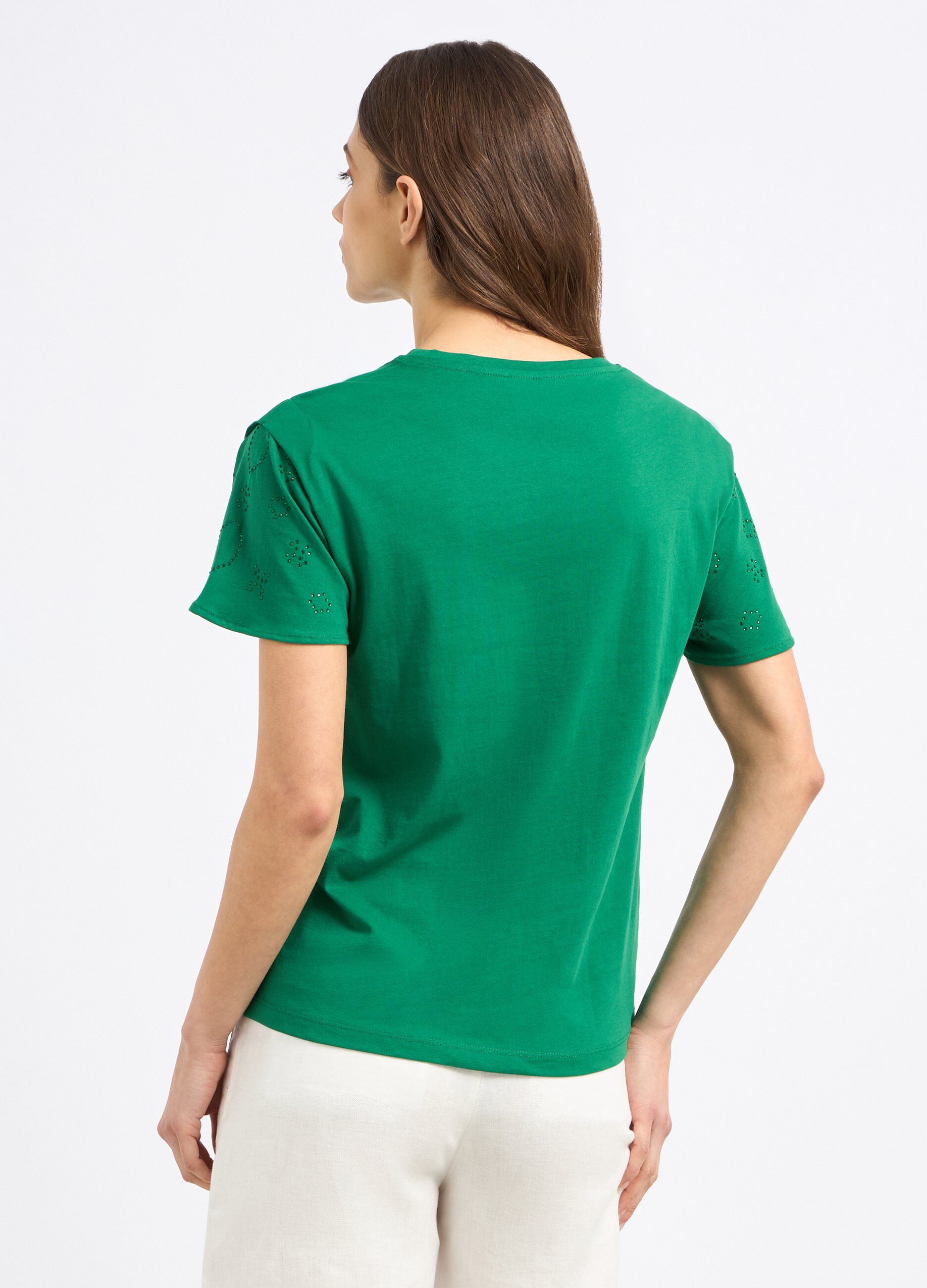 T-shirt in puro cotone con strass donna_1