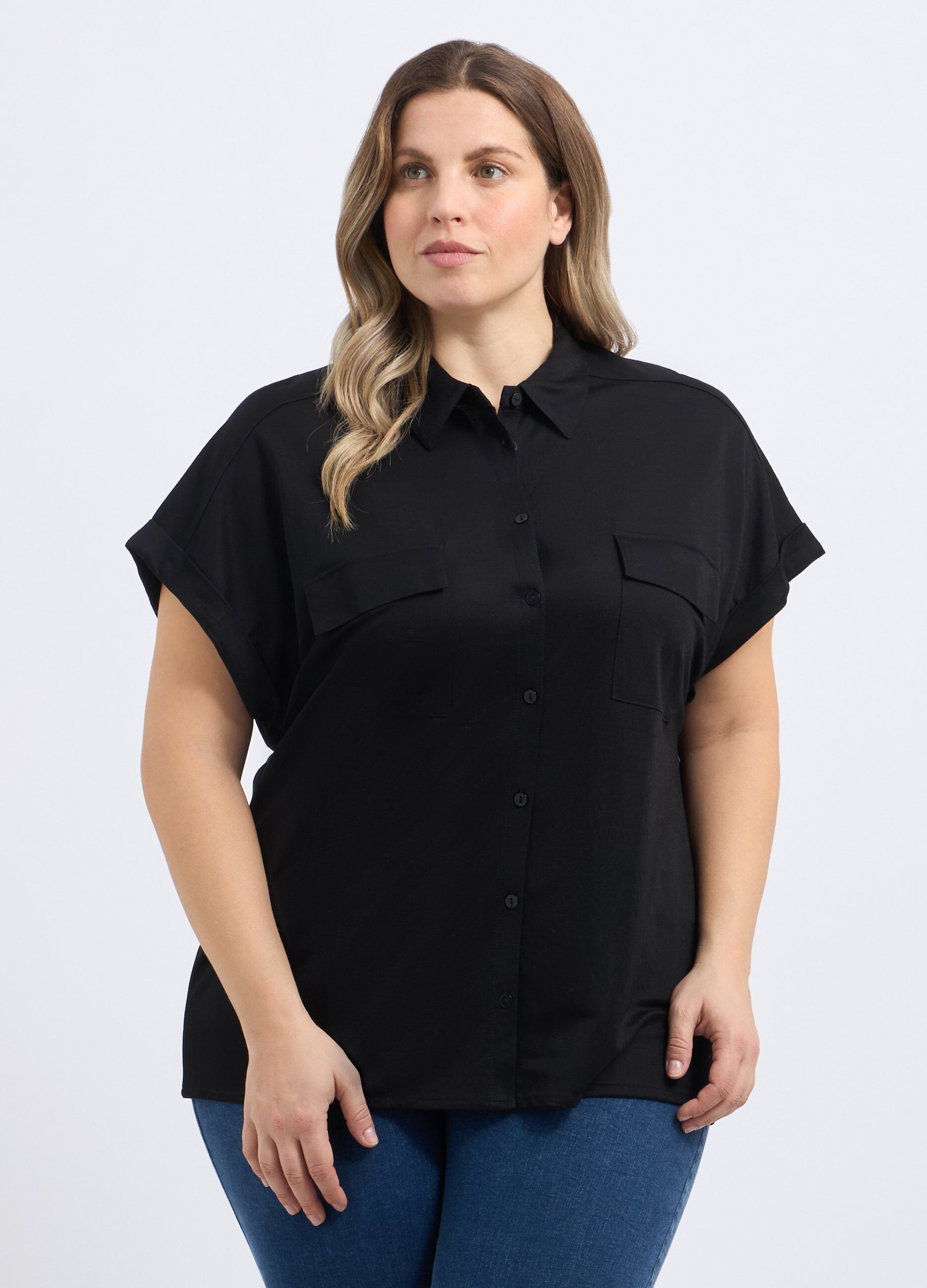 Camicia in misto viscosa piquet donna curvy_0