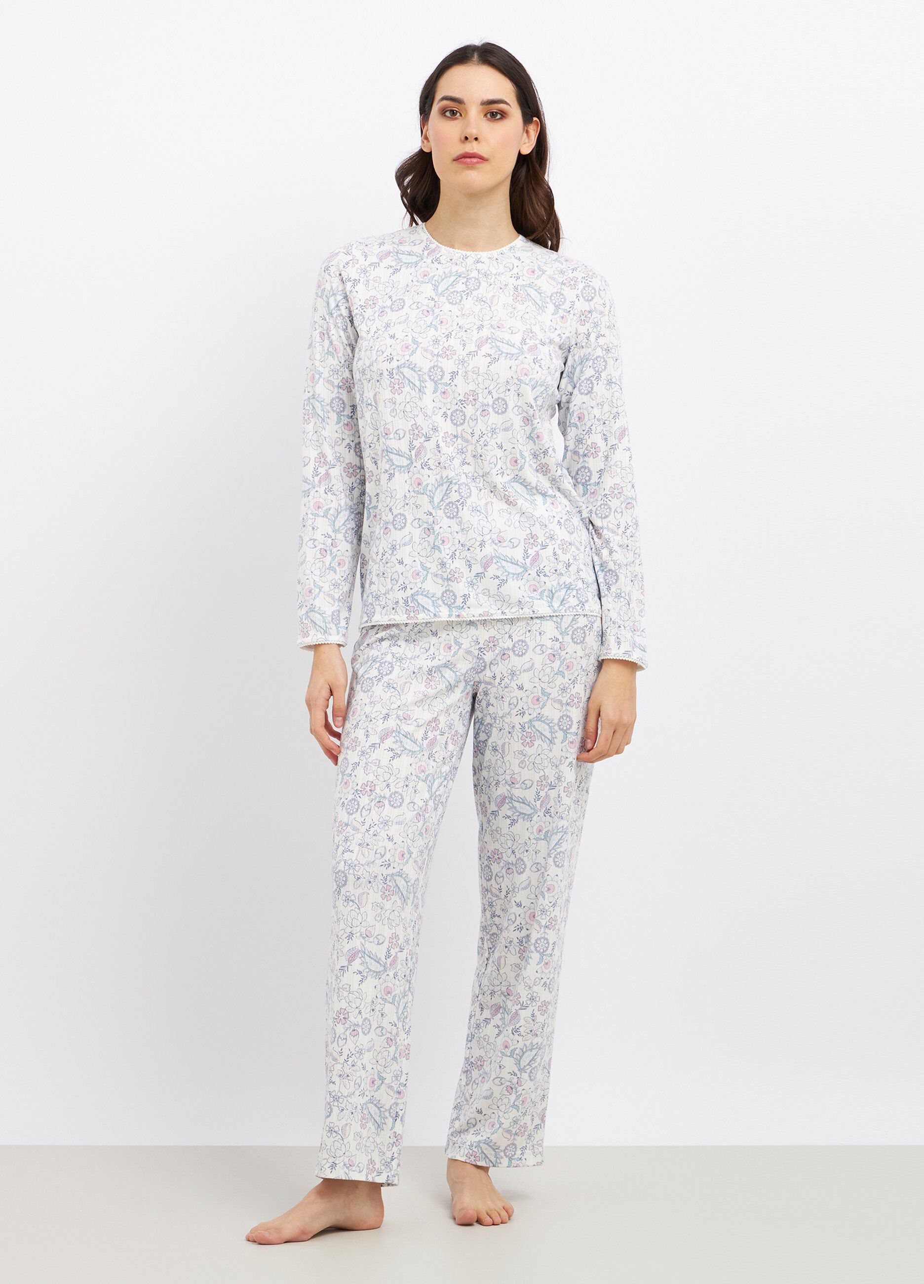 Set pigiama lungo in costina donna_0