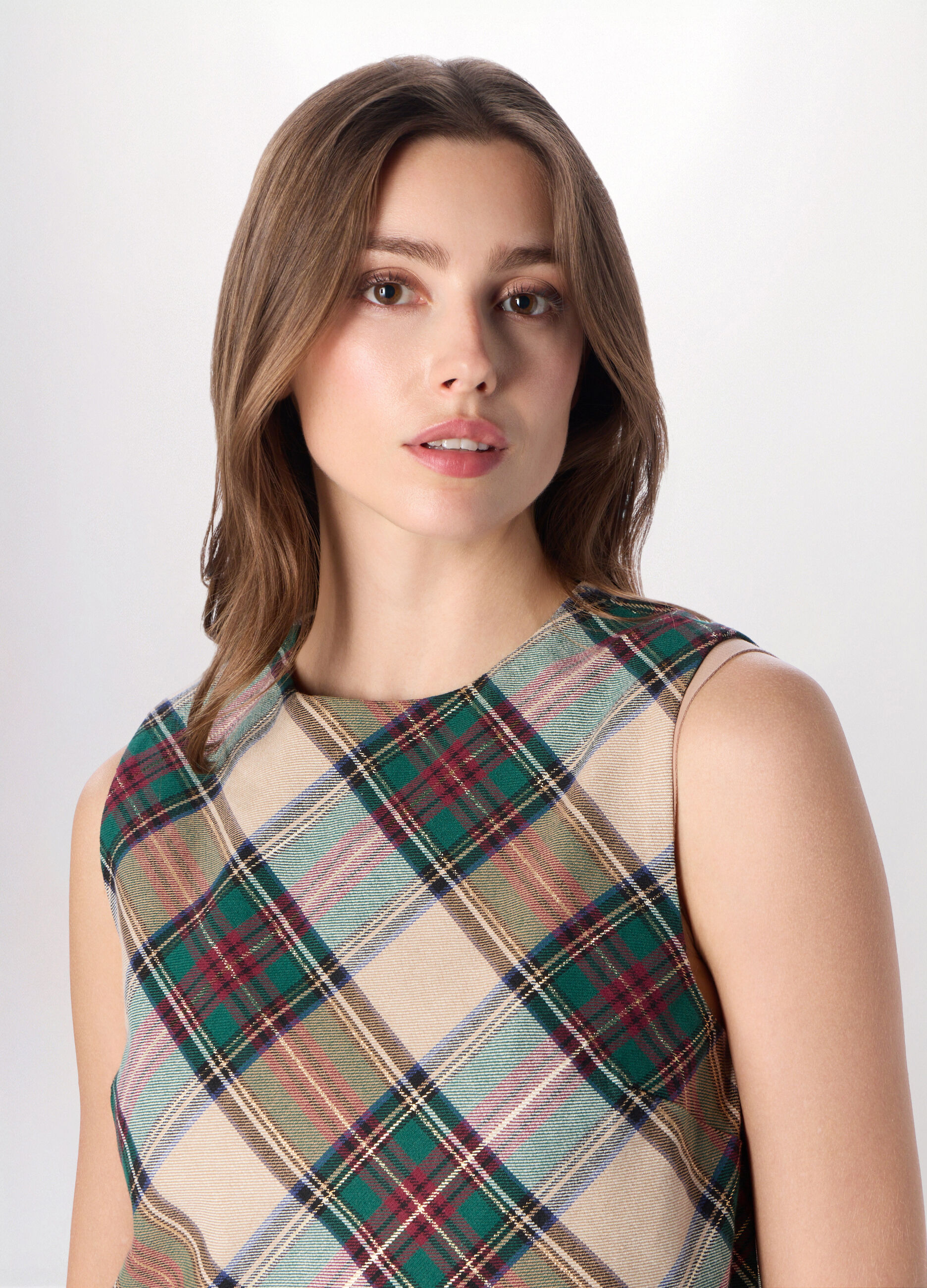 Abito corto a quadri in puro cotone donna _2