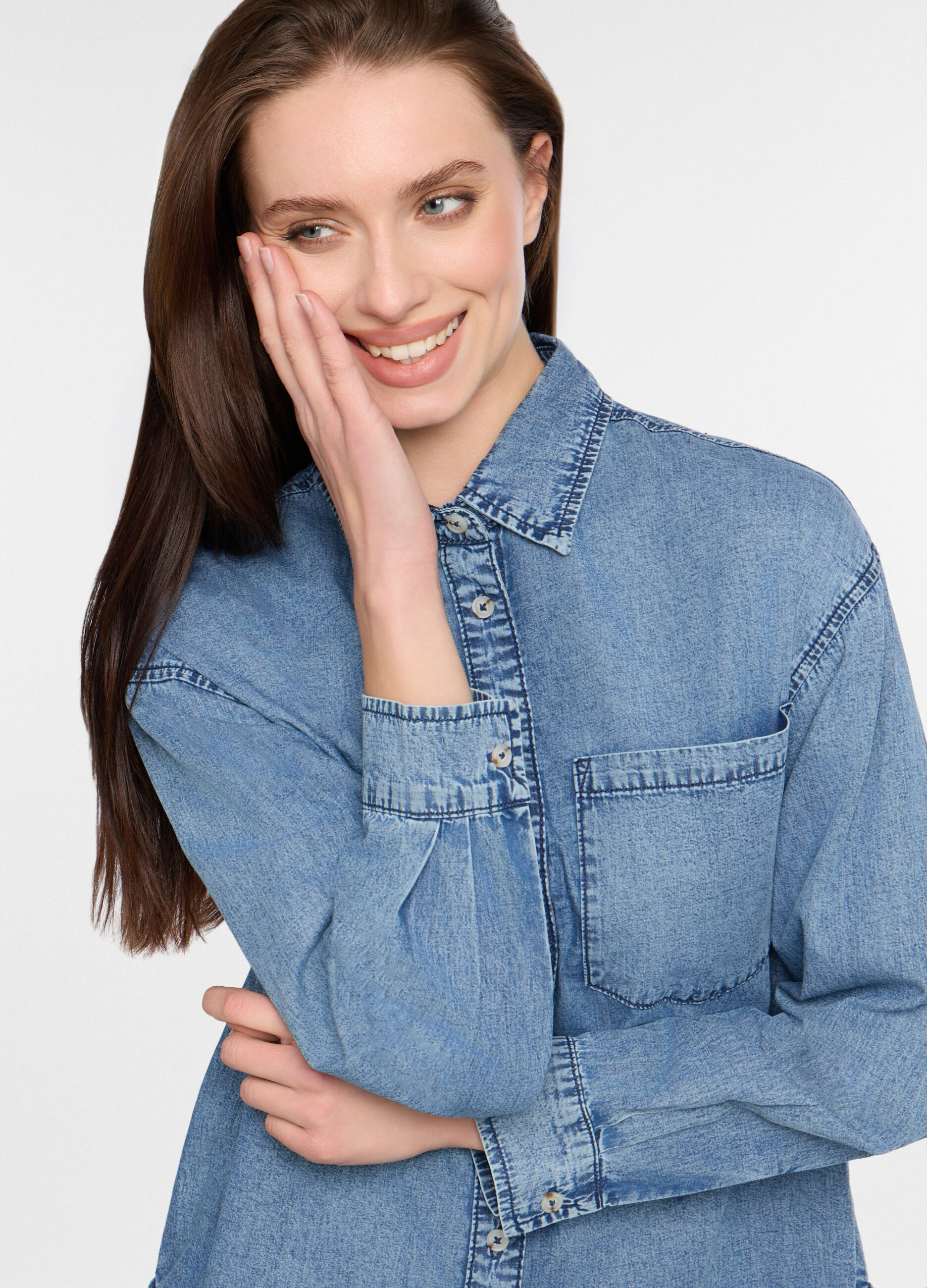 Camicia fit Over in denim leggero trattato donna_2