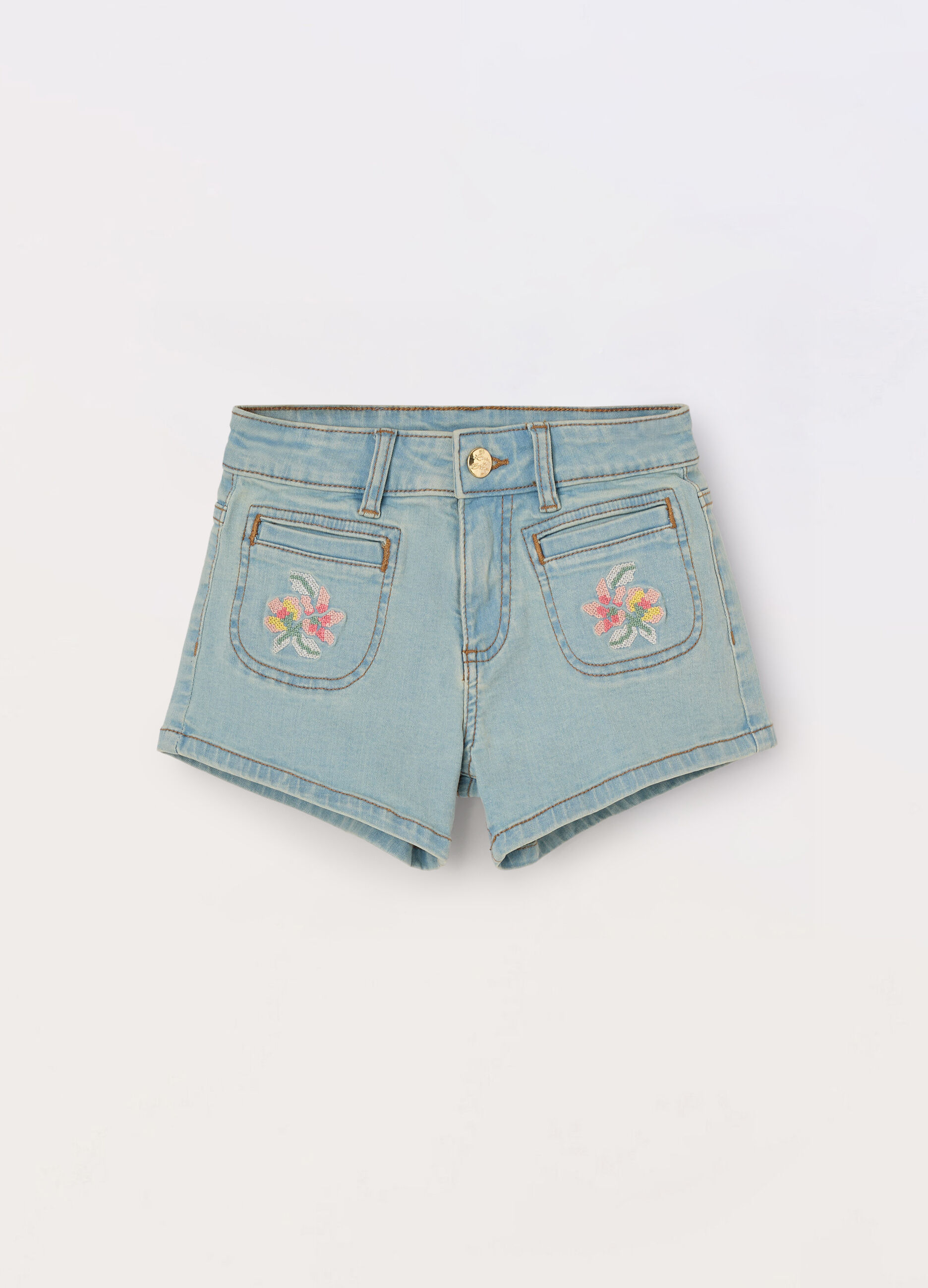 Shorts in denim di cotone stretch bambina_0