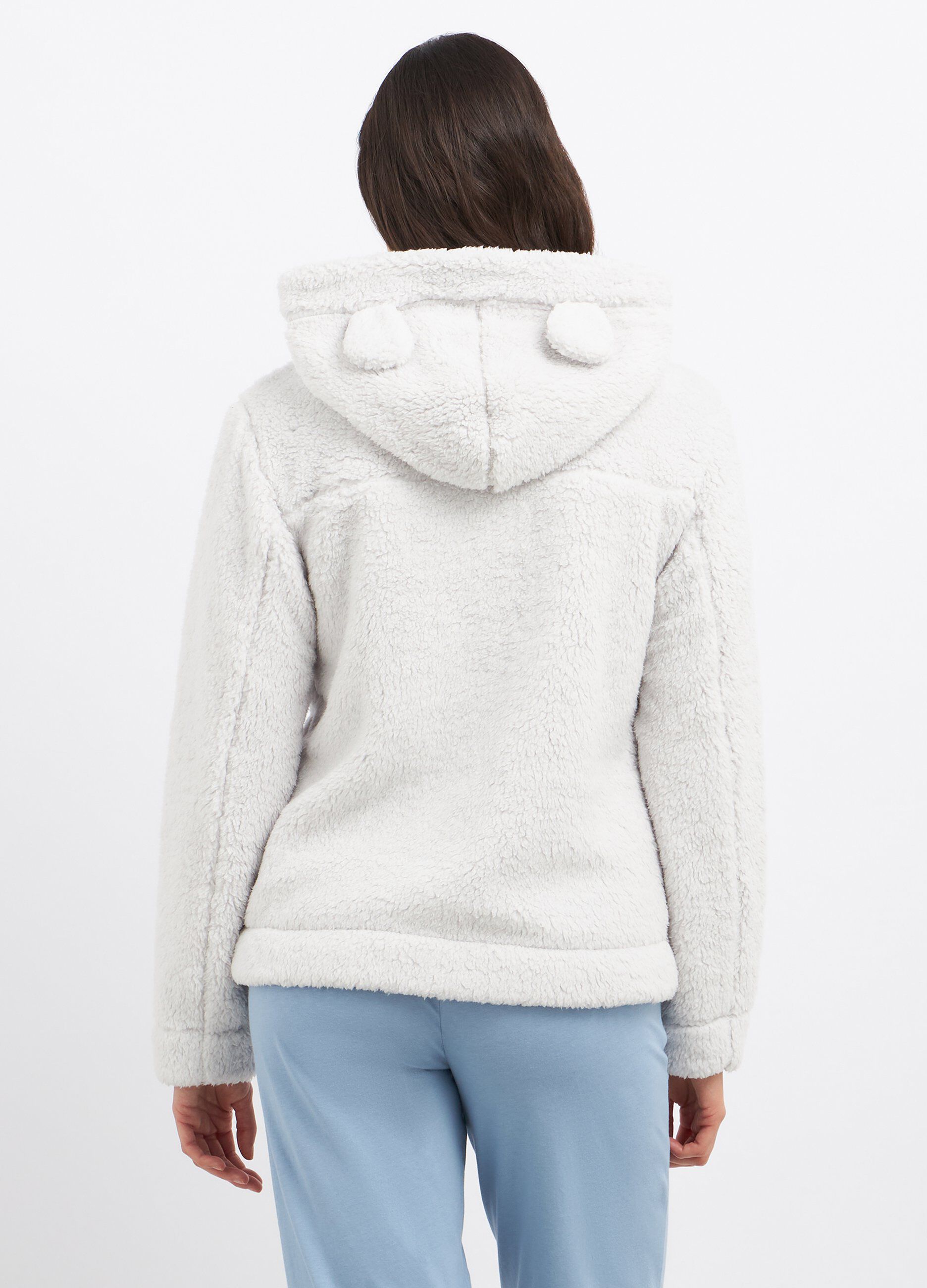 Top pigiama in fake fur con cappuccio donna_1