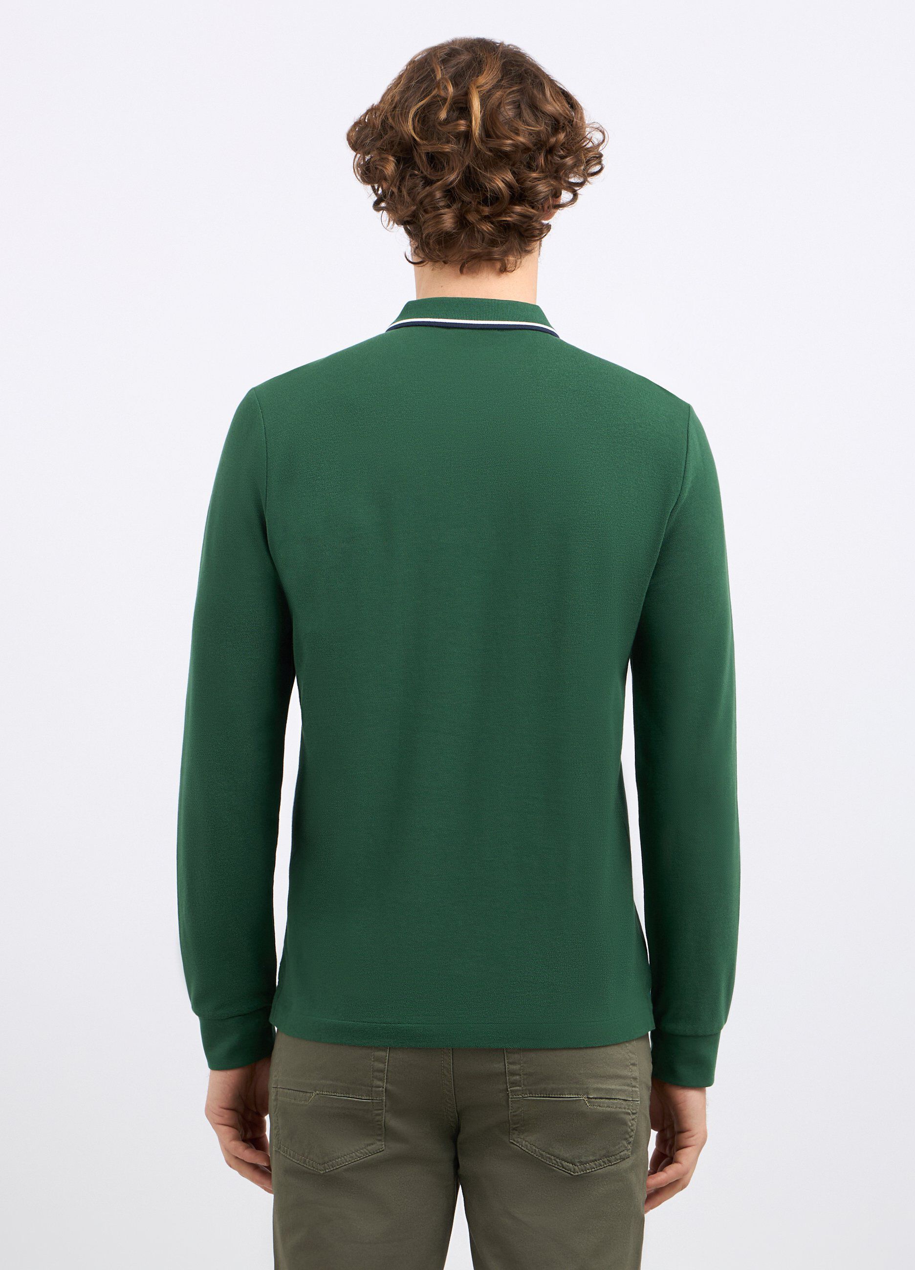 Polo in puro cotone piquet a maniche lunghe uomo_1