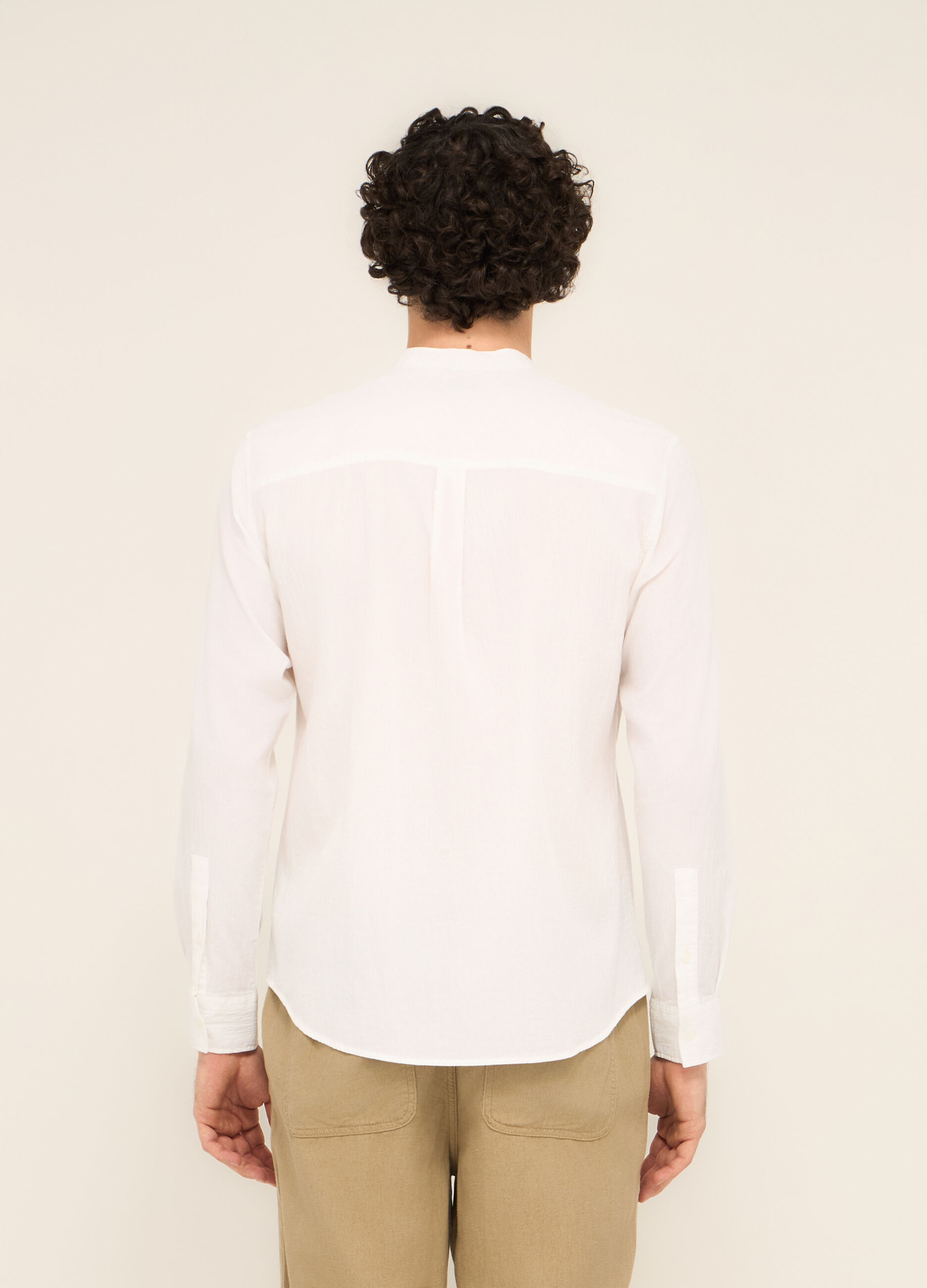 Camicia colletto coreano in garza di cotone_1