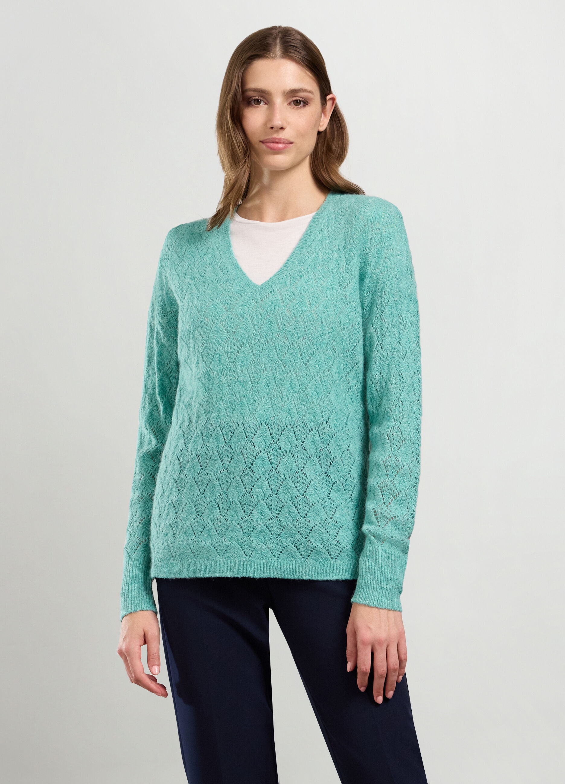 Pullover traforato misto lana di alpaca donna_0