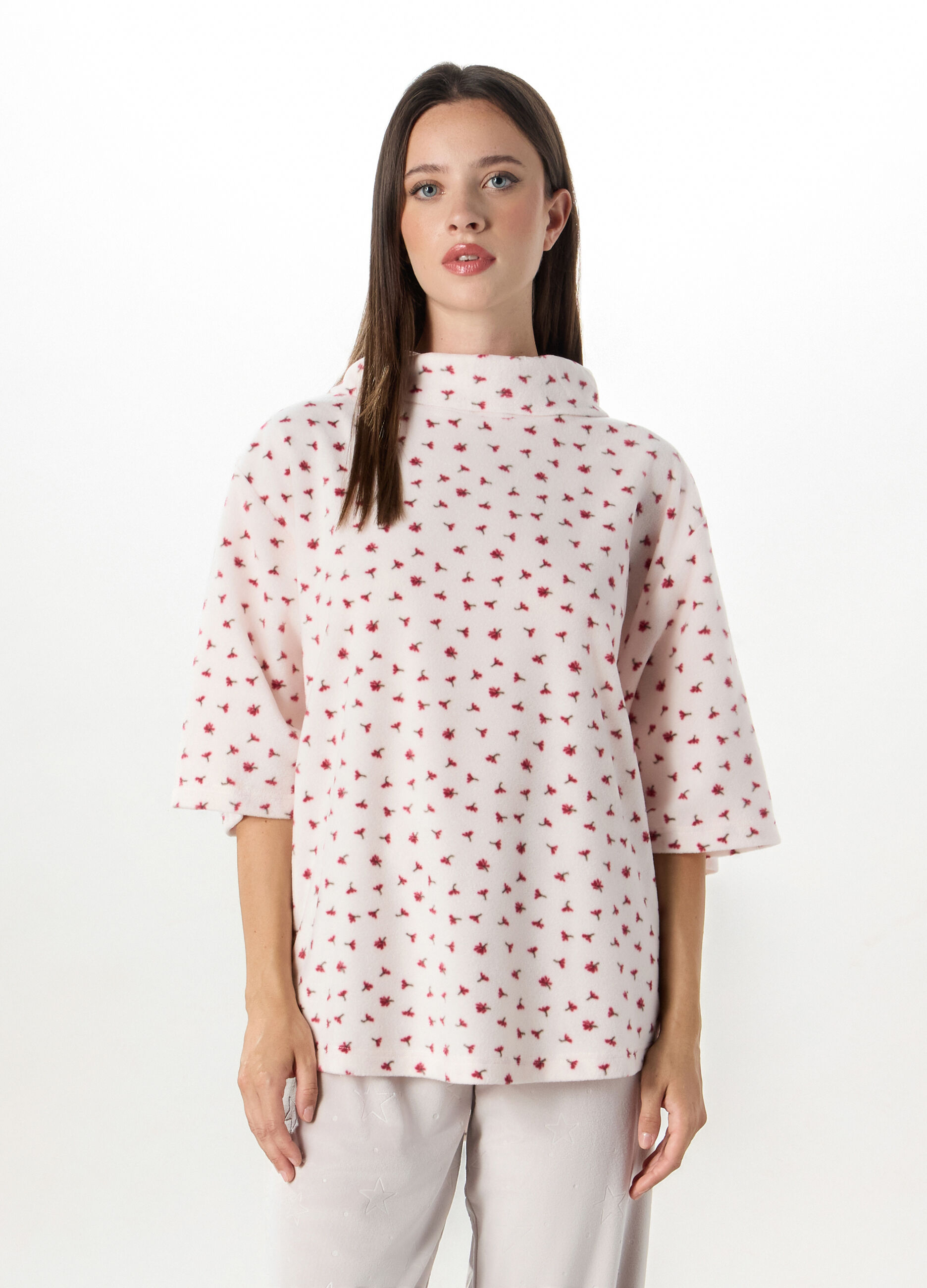Top pigiama in coral fleece con maniche a 3/4 donna_0