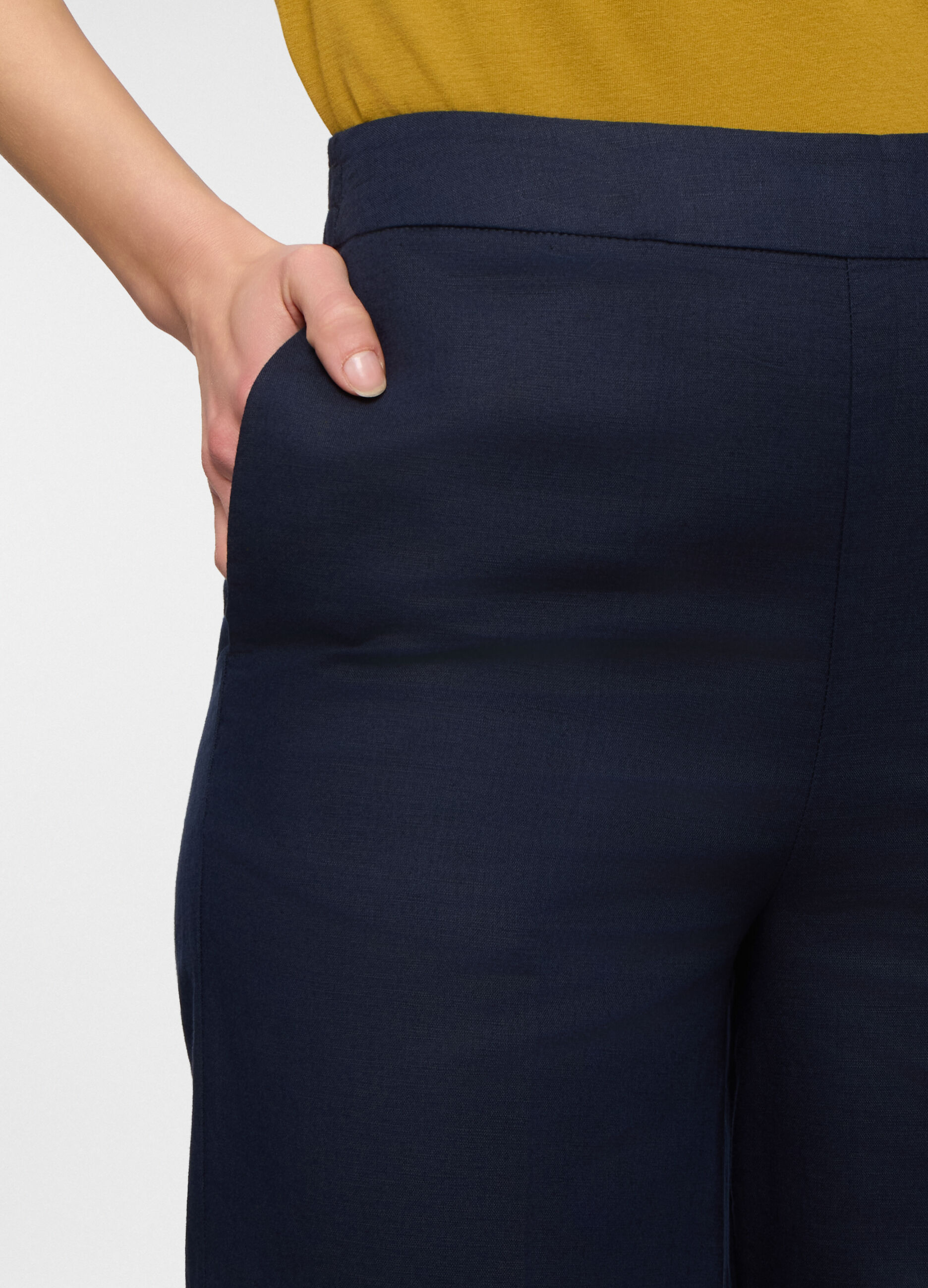 Pantaloni wide leg misto lino donna_2