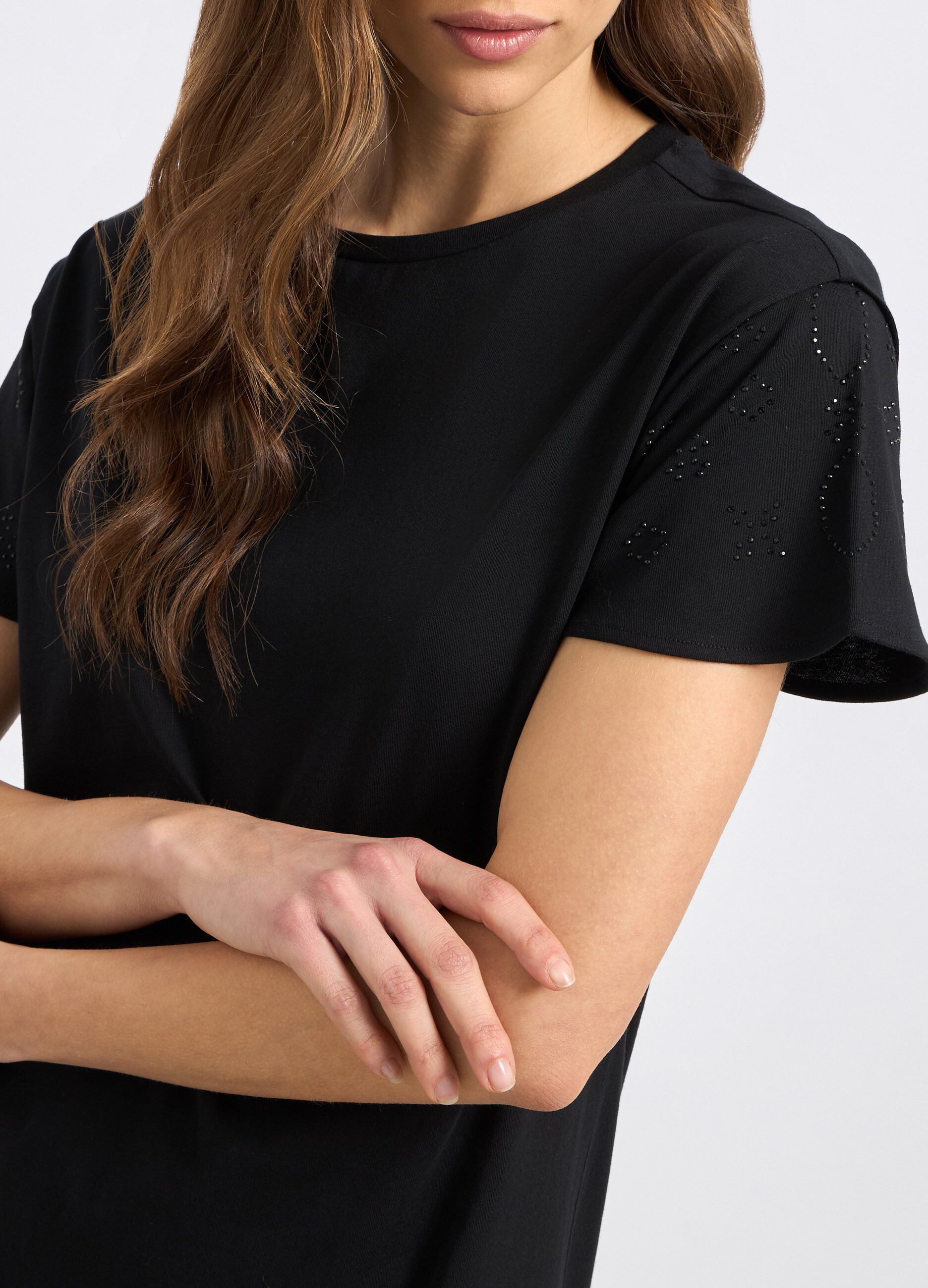 Vestito corto in puro cotone con strass donna_2