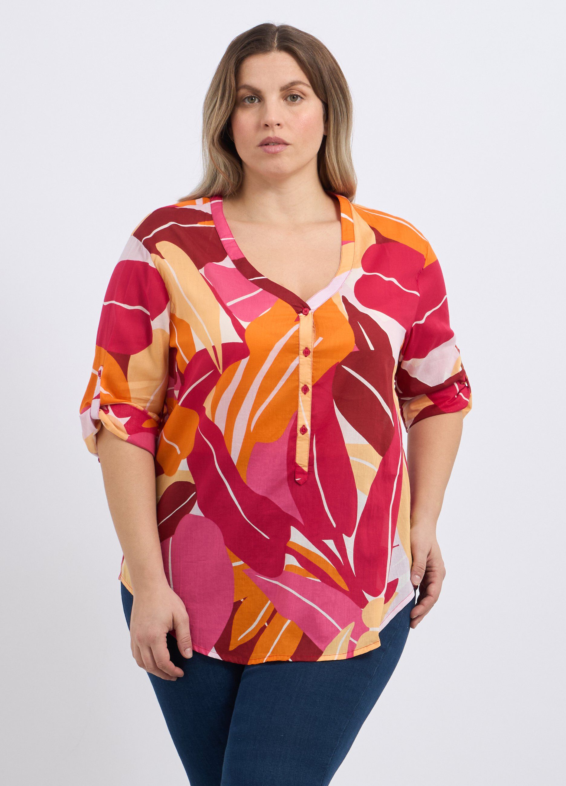 Blusa in puro cotone multicolor donna curvy_0