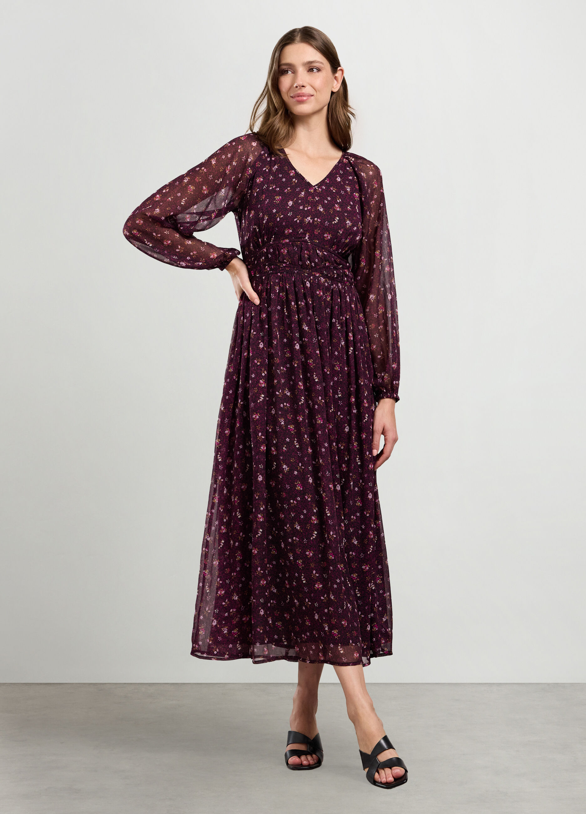 Abito lungo con stampa floreale donna_0