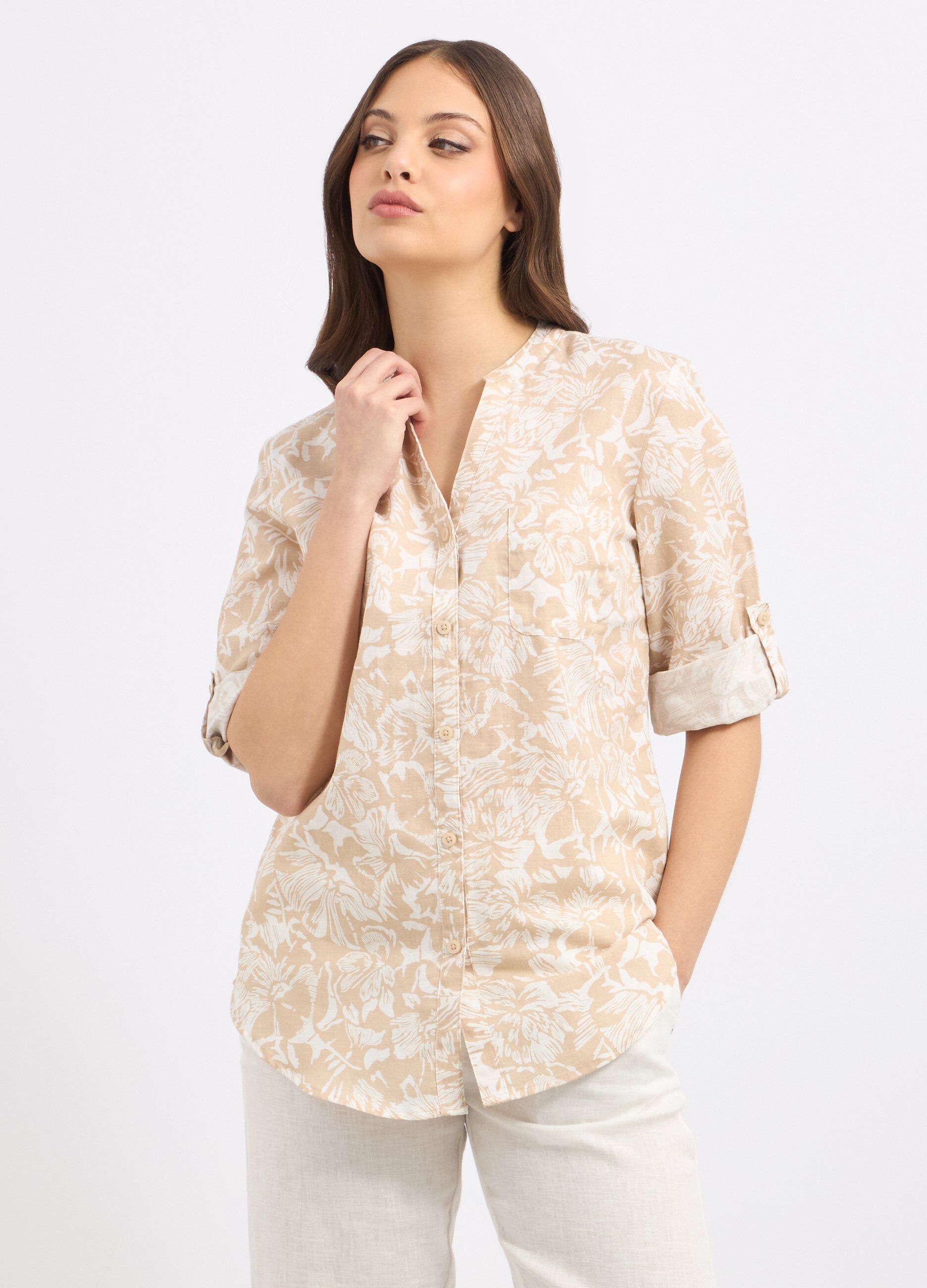 Camicia in misto lino con stampa donna_0