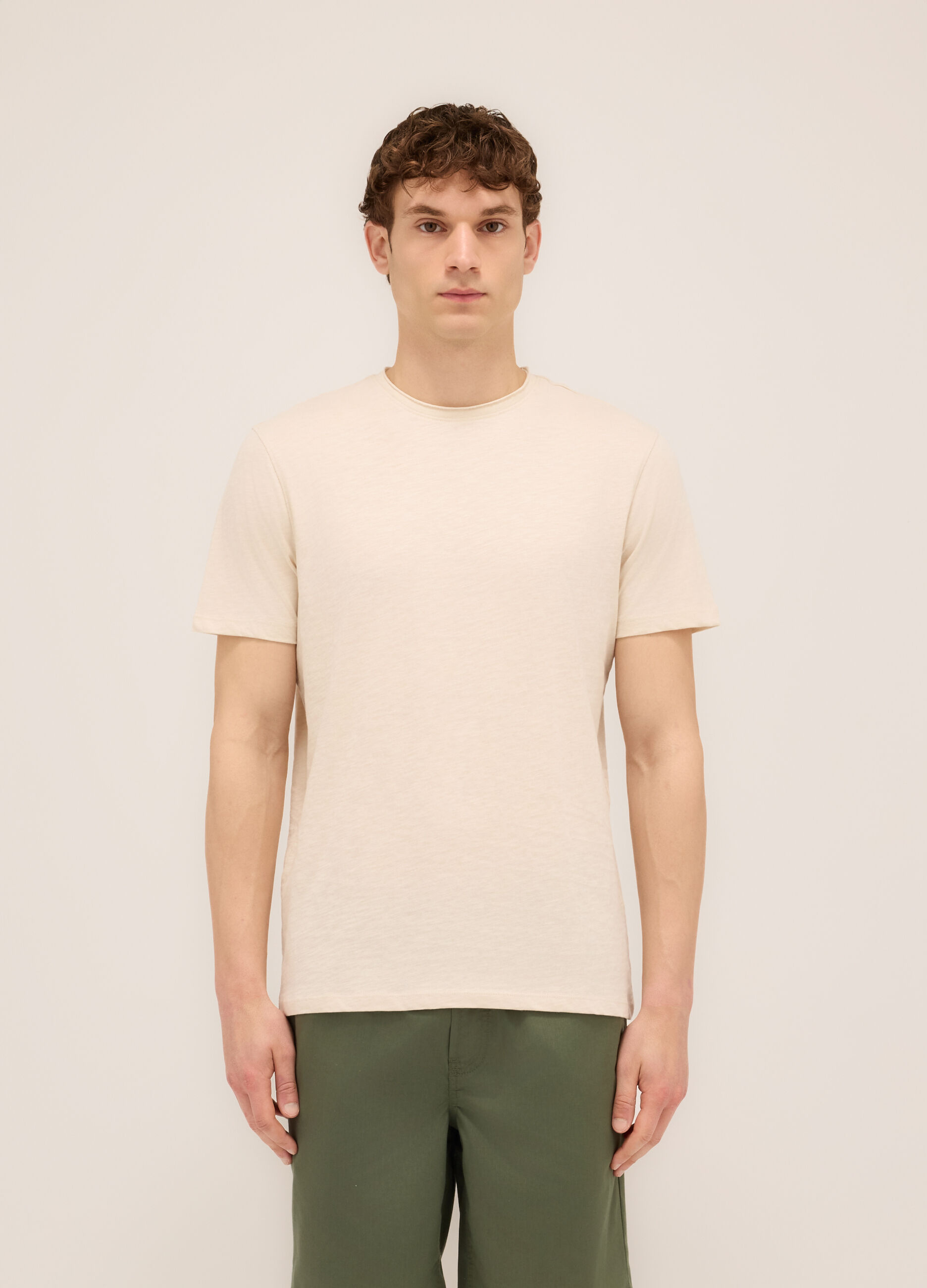 T-shirt girocollo in cotone fiammato uomo_0