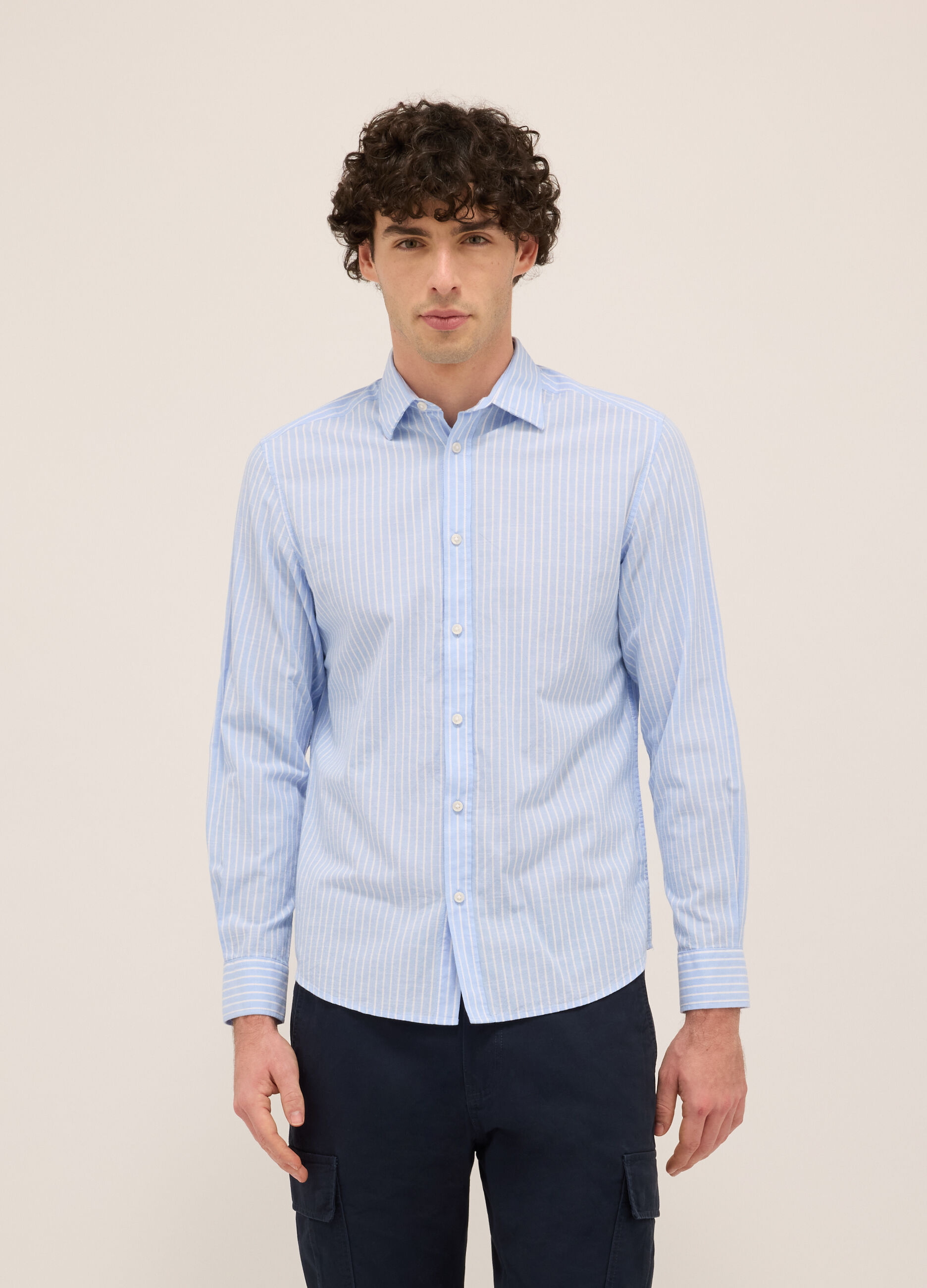 Camicia regular fit in puro cotone a righe larghe uomo