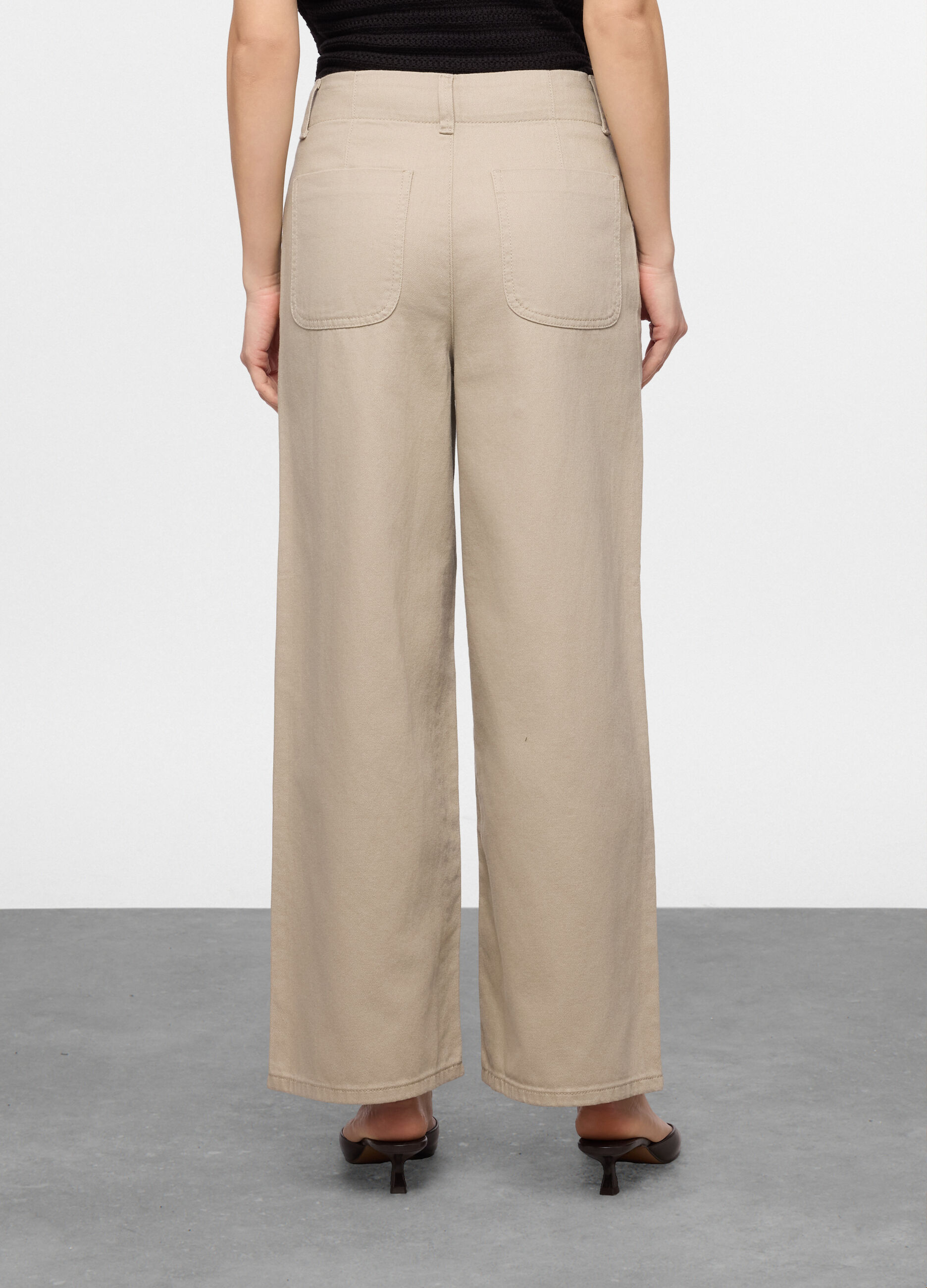 Pantaloni fit culotte in denim di puro cotone donna_1