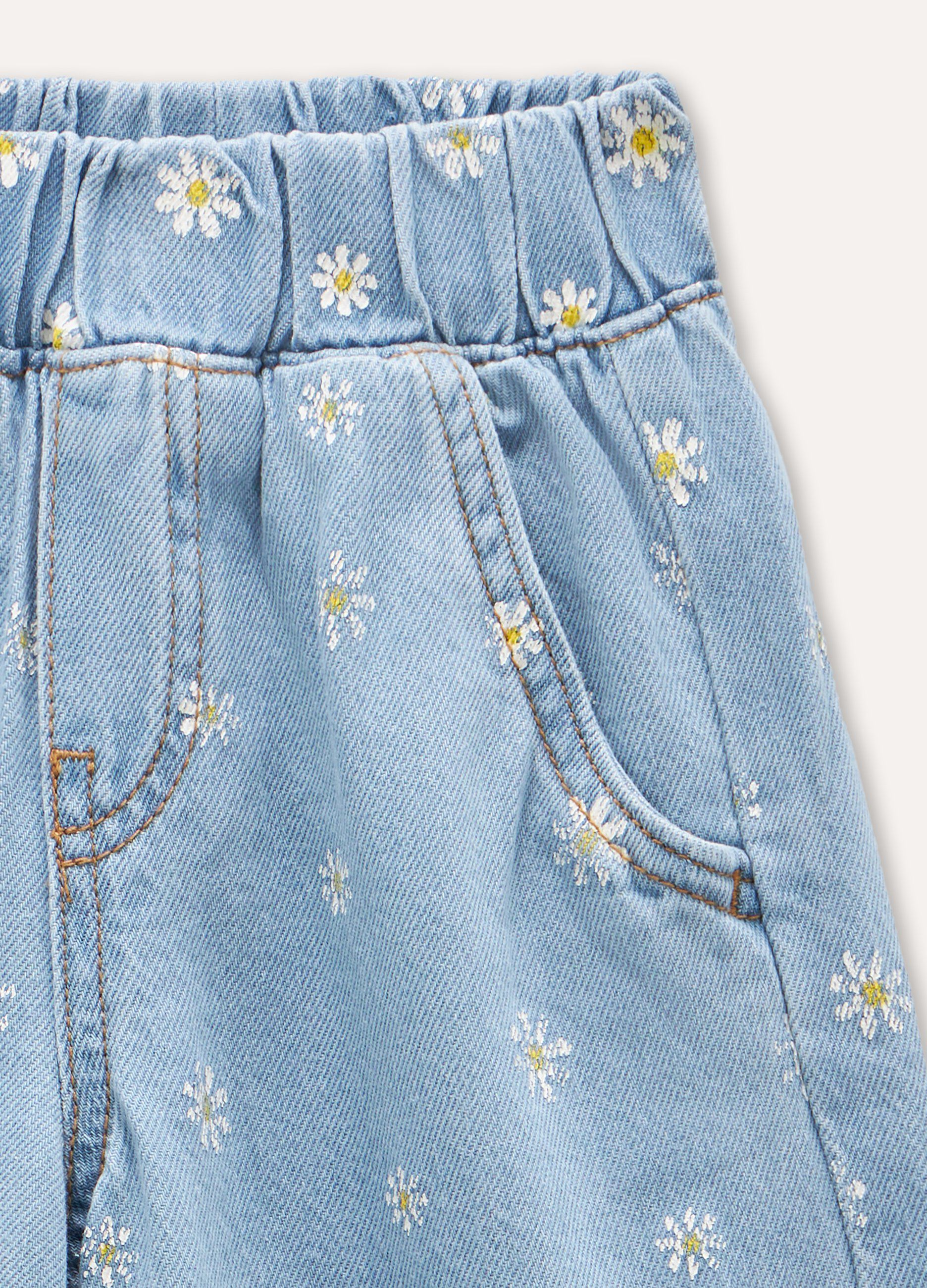 Pantaloni in denim di puro cotone wide leg bambina_1