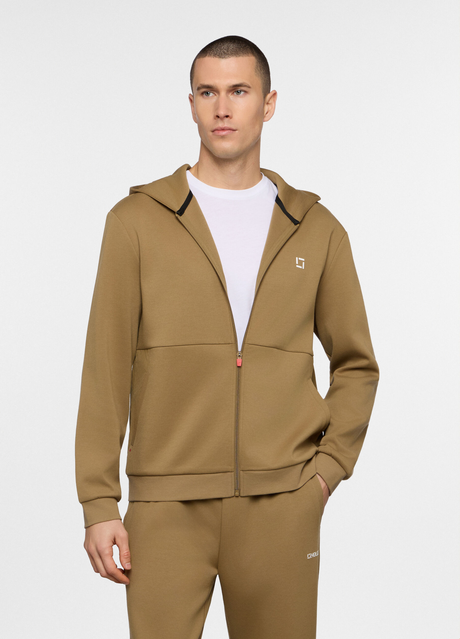 Felpa con cappuccio in interlock misto cotone uomo_0