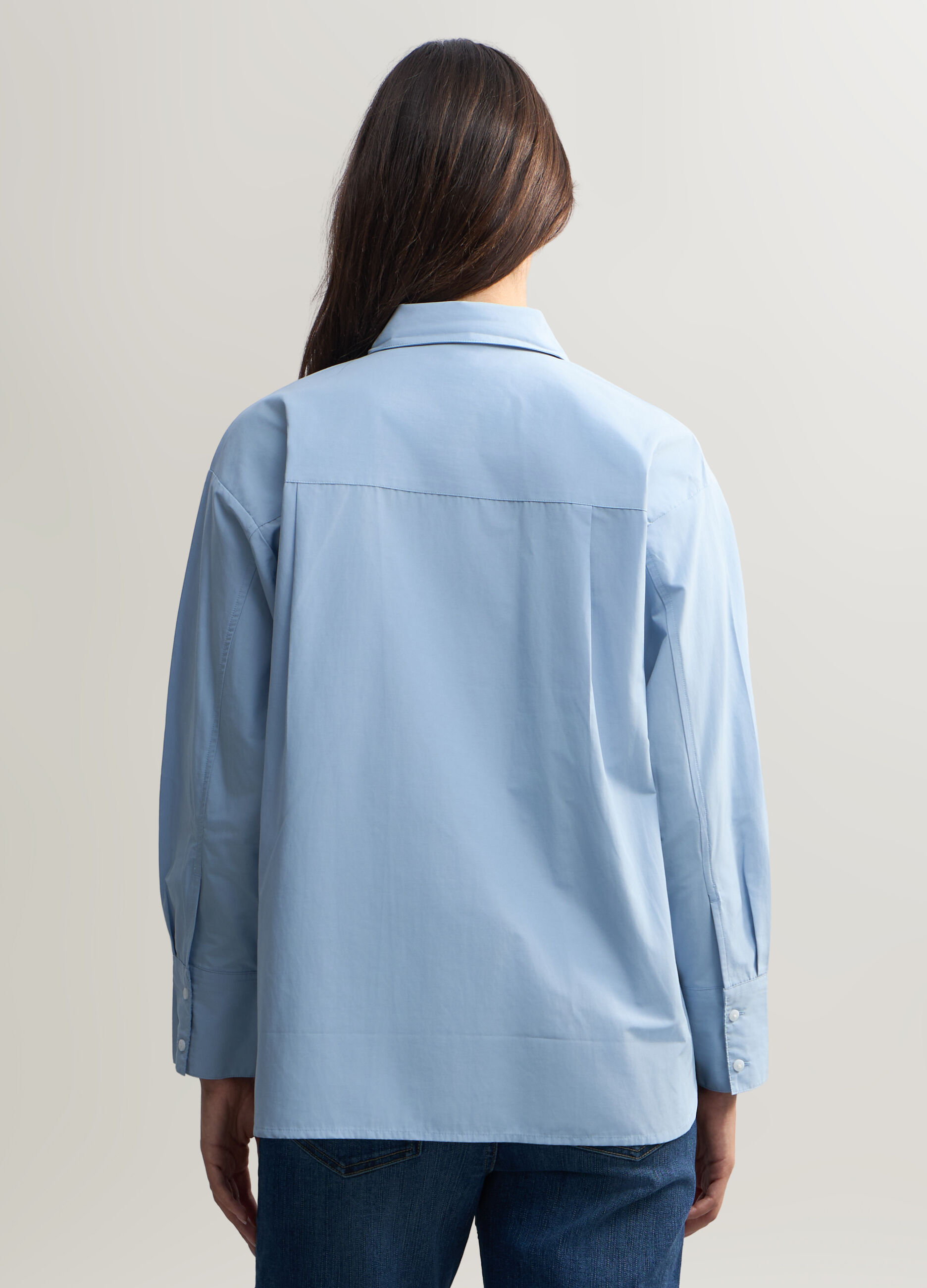 Camicia Fit Over con colletto alla francese in popeline misto cotone donna_1