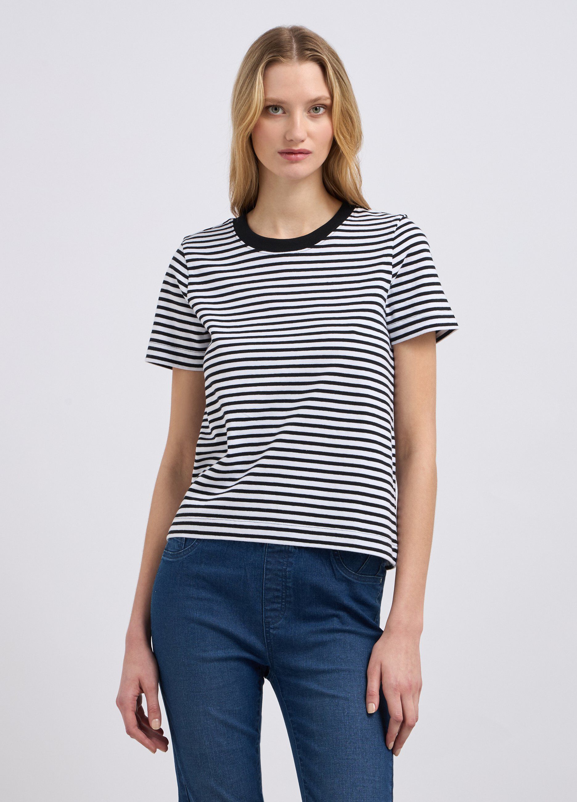 T-shirt rigata in puro cotone donna_0