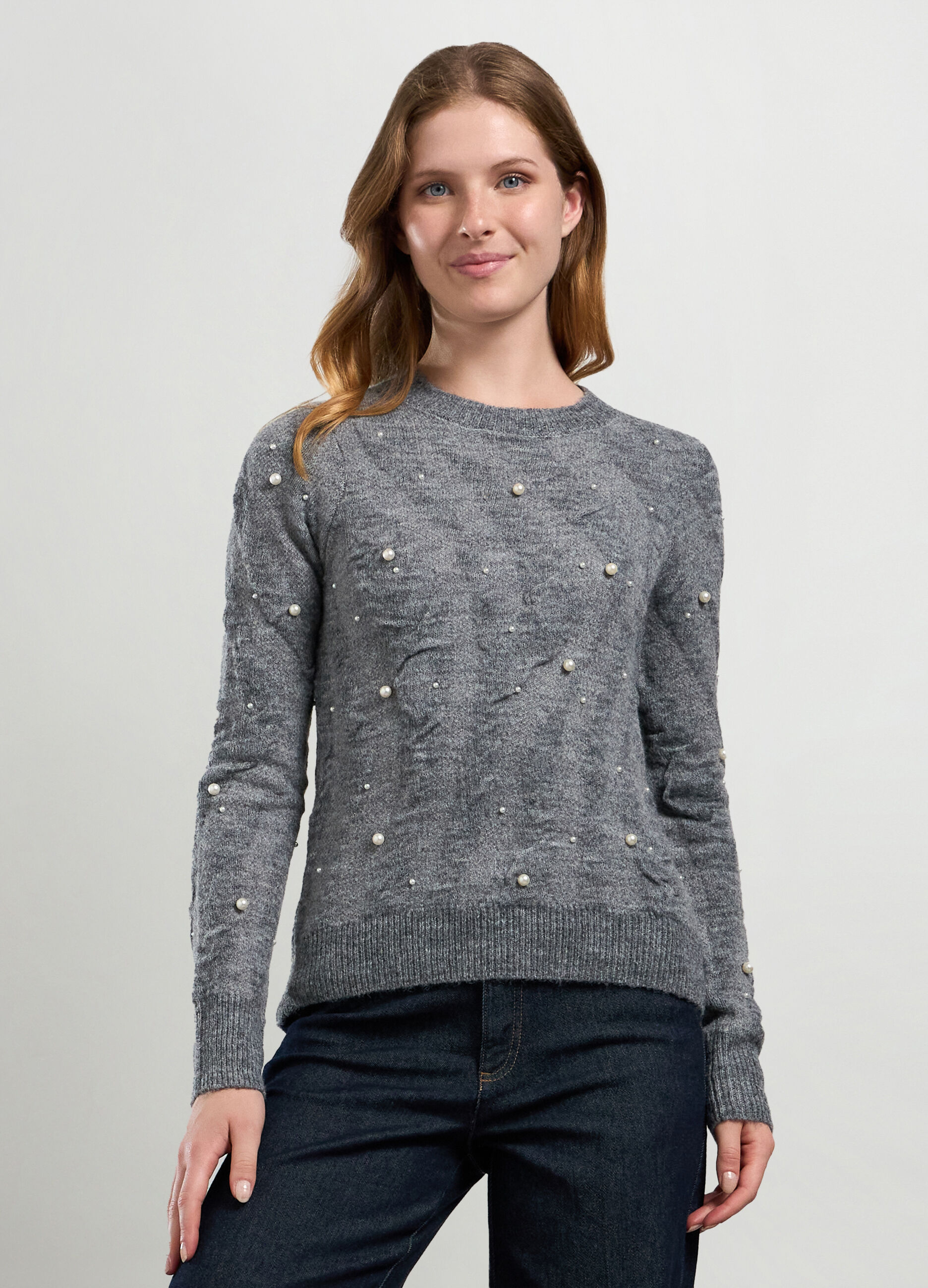 Tricot girocollo misto lana con perle donna_0