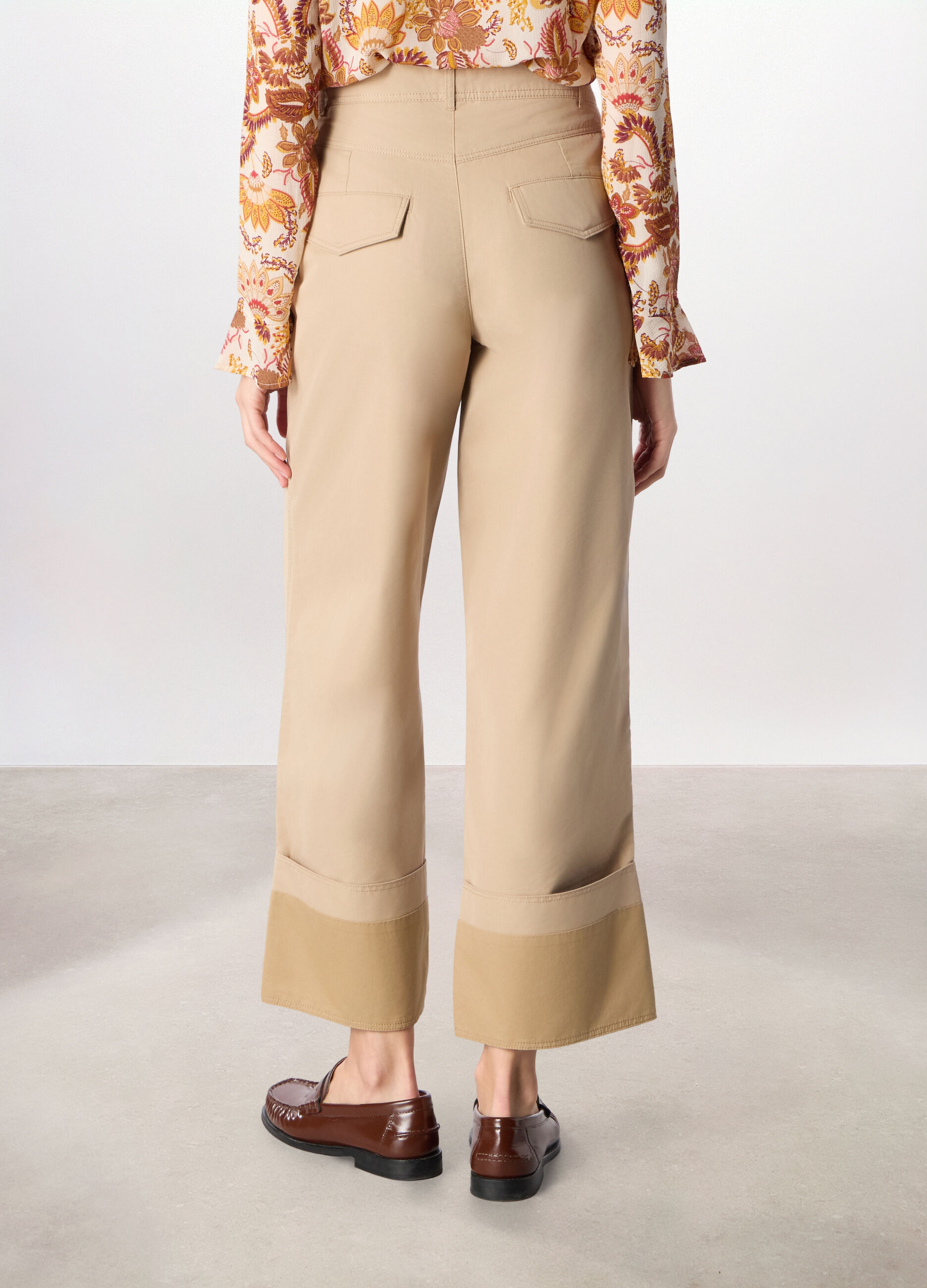 Pantaloni wide leg in twill misto cotone donna_1