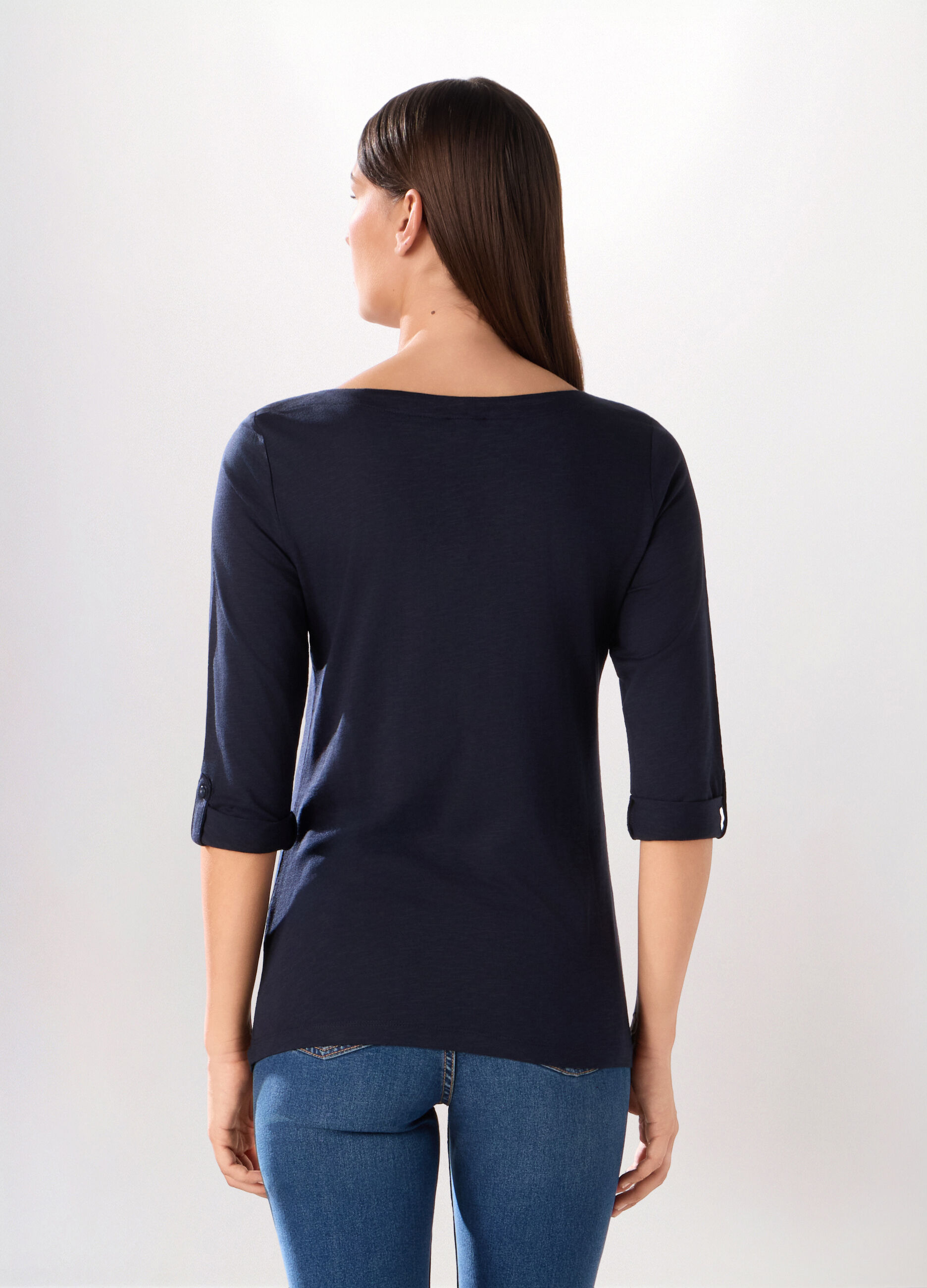 T-shirt in jersey slub di misto cotone donna_1
