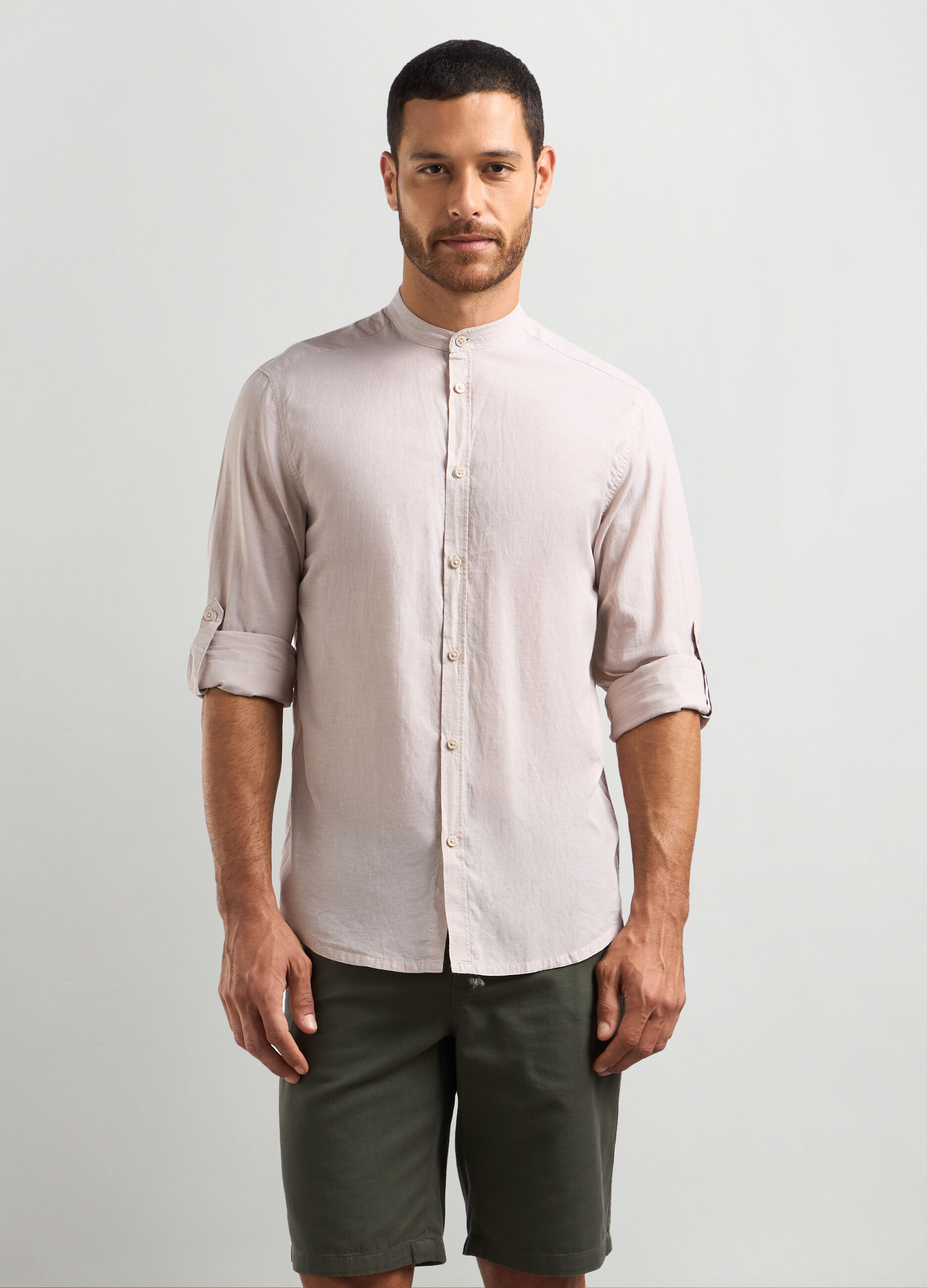 Camicia regular fit colletto coreano in cotone uomo_0