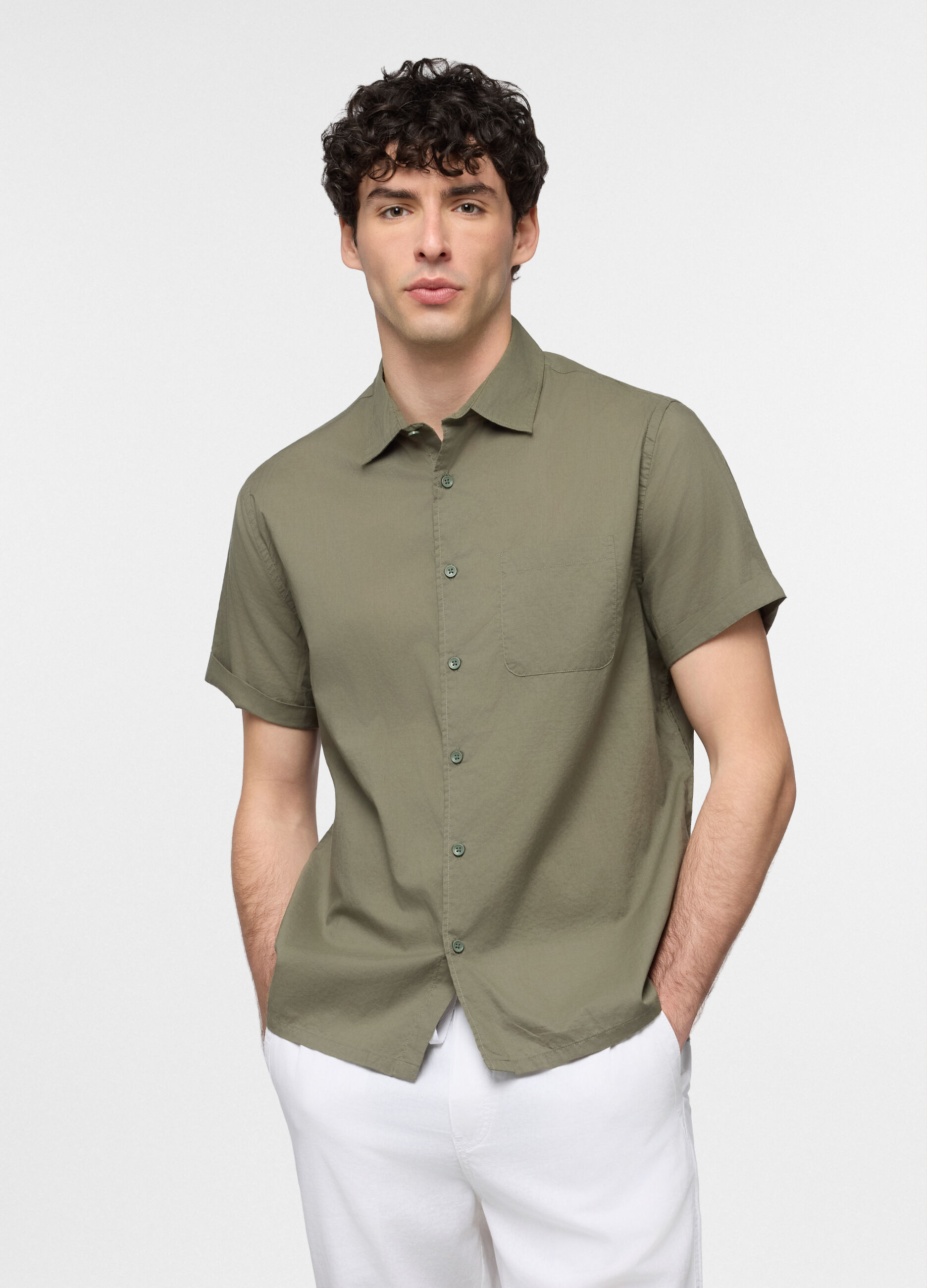Camicia a maniche corte con collo classico in cotone uomo_0
