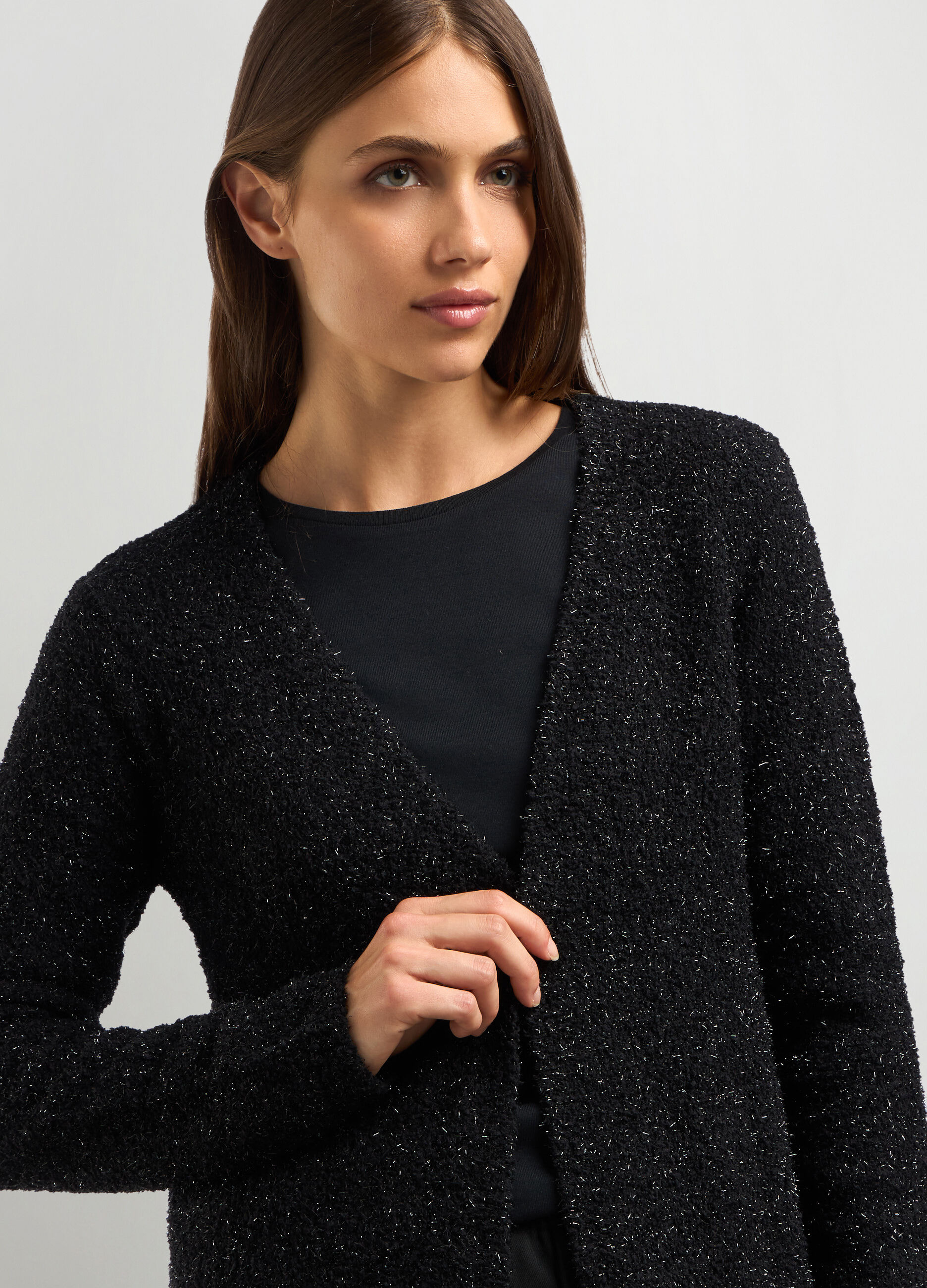 Cardigan aperto in bouclé donna_2