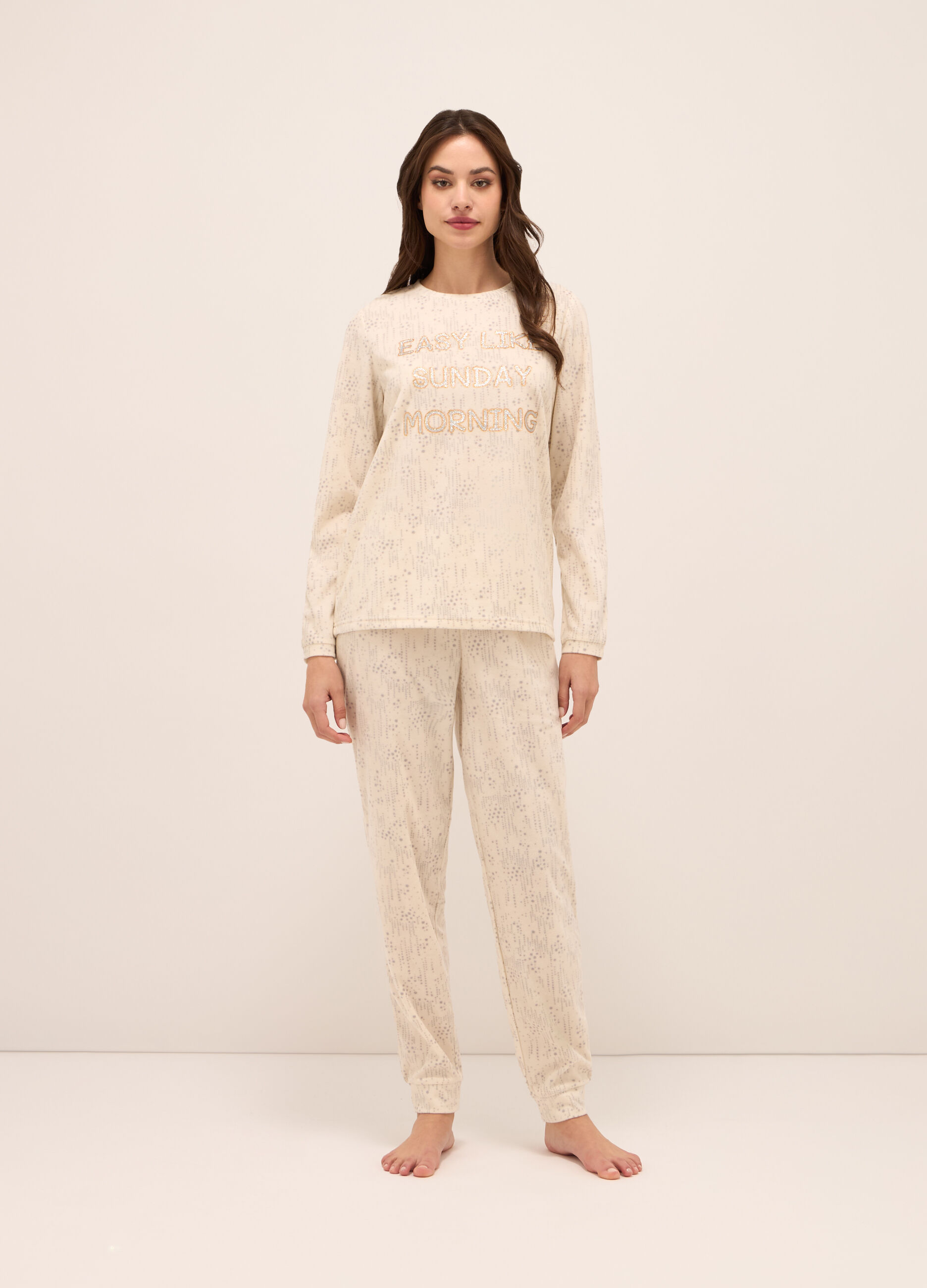 Set pigiama lungo in pile donna_0