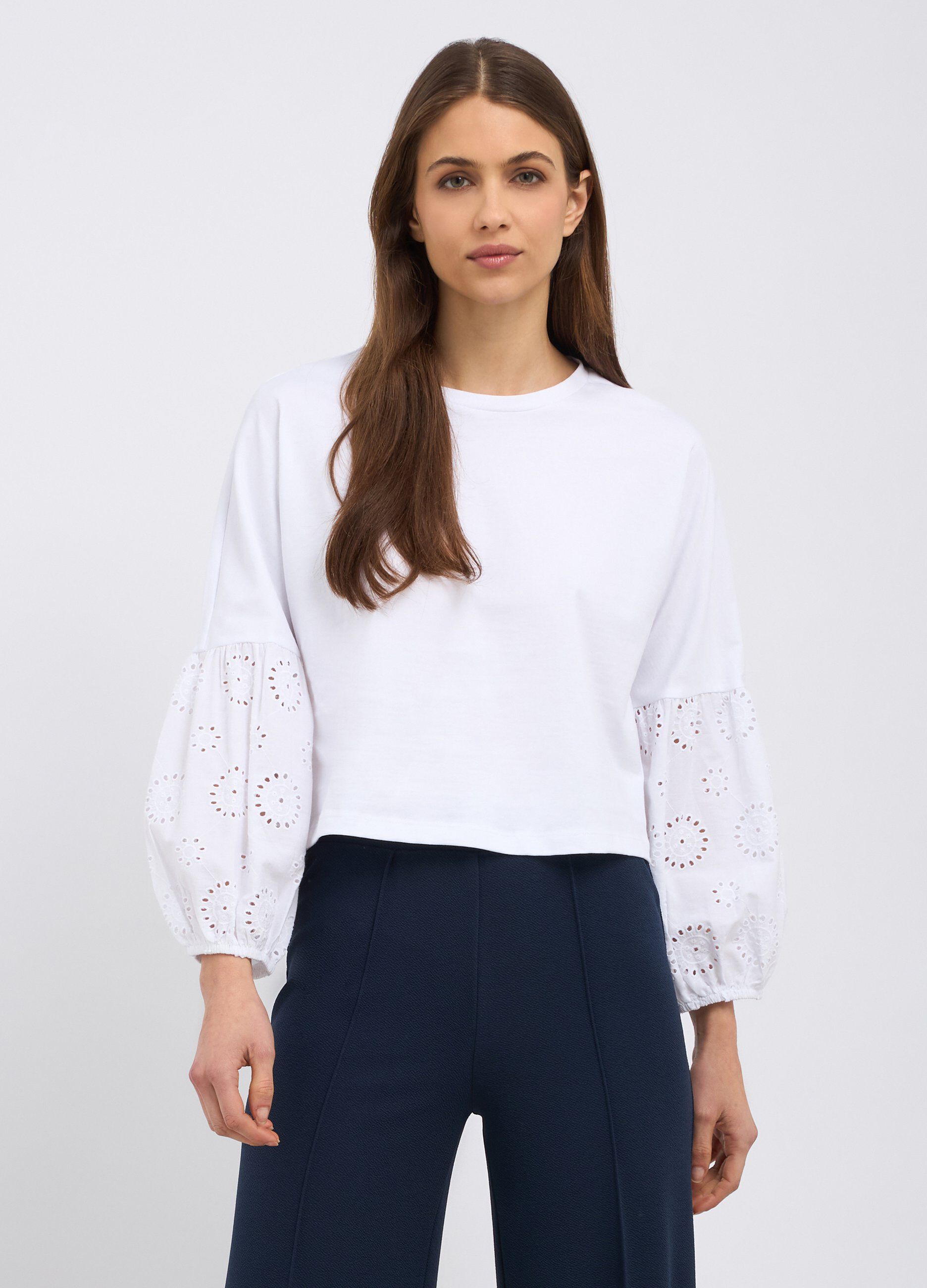 T-shirt in puro cotone a maniche lunghe donna_0